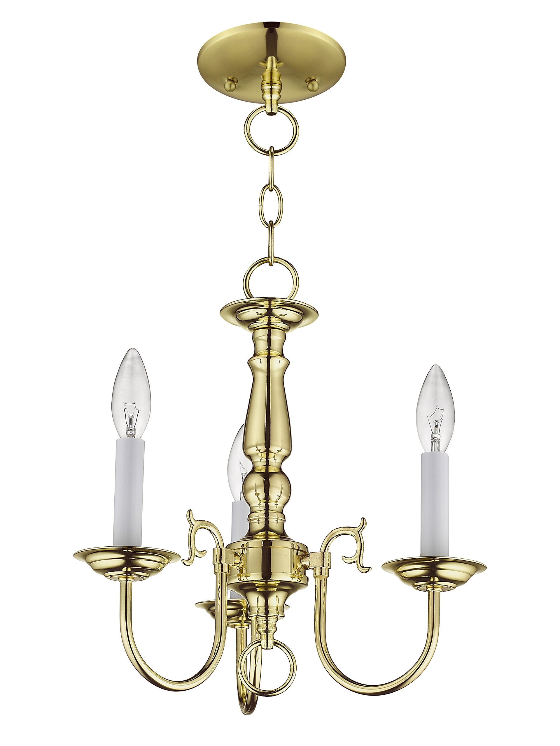 Livex Lighting 5013-02 Williamsburg Polished Brass Mini Chandelier, 14inL x 14inW x 14.5inH, Alloy Steel, 3 Light Flush Mount