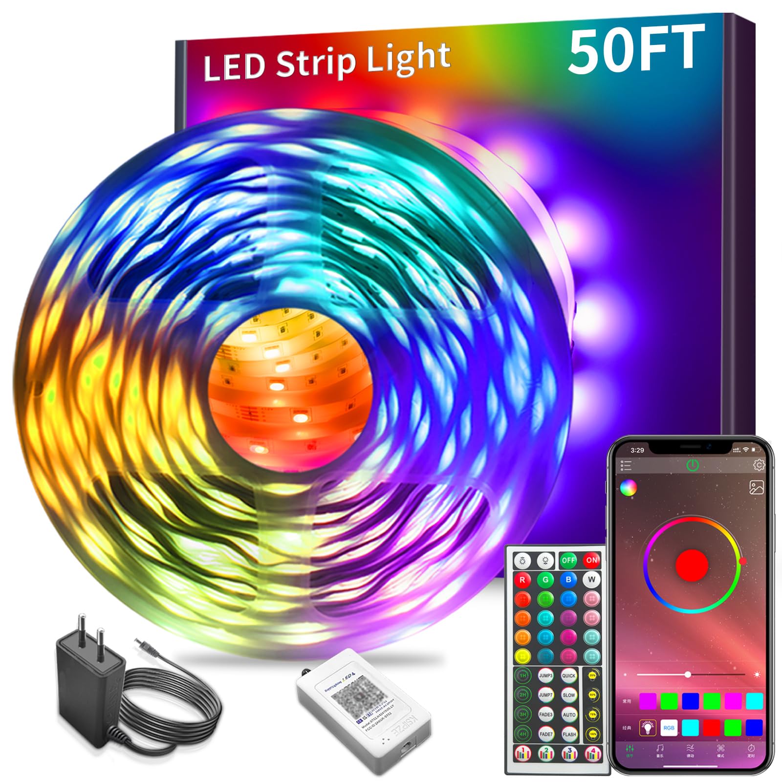 KSIPZE LED Strip Lights 50ft RGB Color Changing Music Sync Smart App Control Vinyl Model ST51_K2430