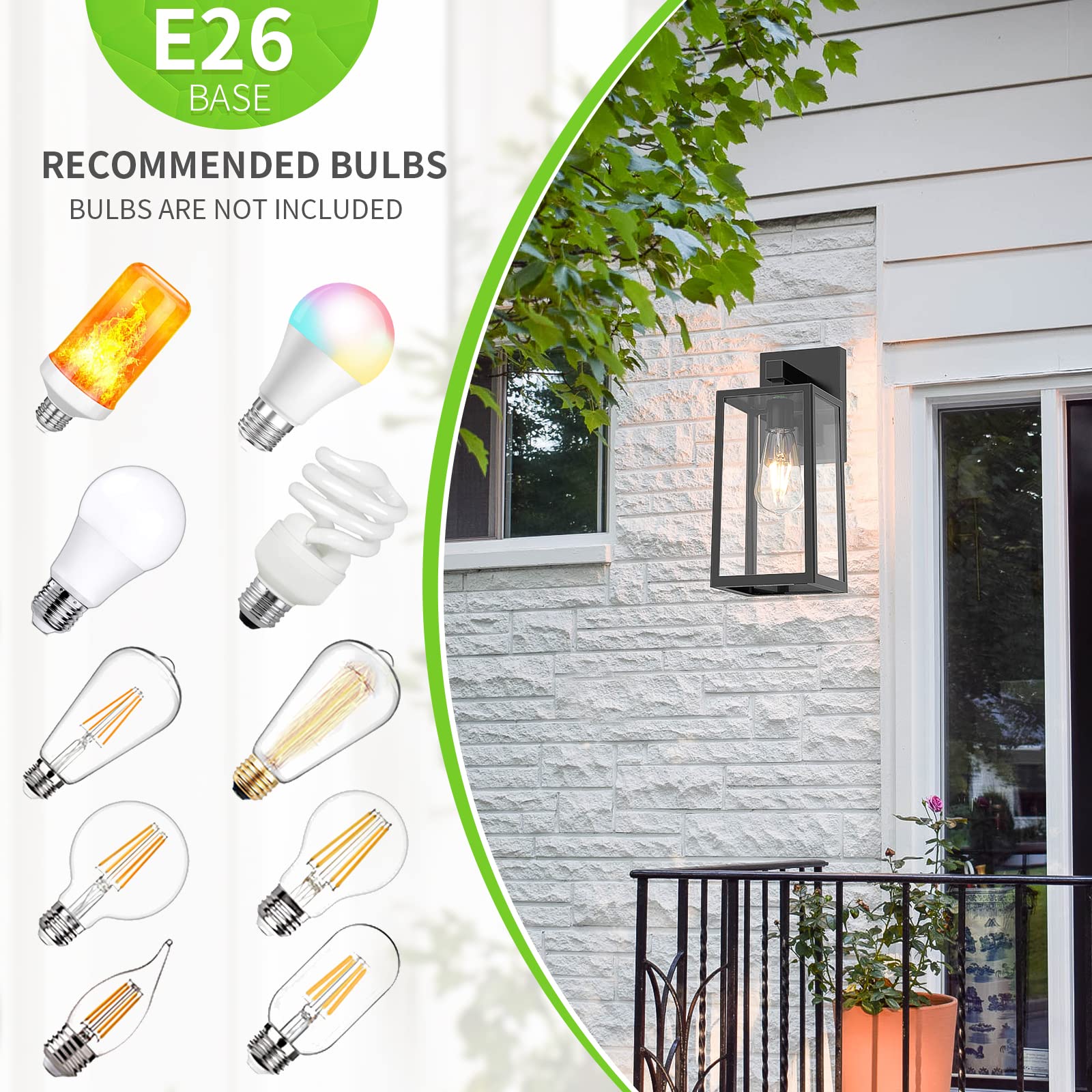 MAXvolador Outdoor Wall Sconce - Large Waterproof Lantern Light Fixture, Black, 2 Pack, Anti-Rust, Model 2032T-XL