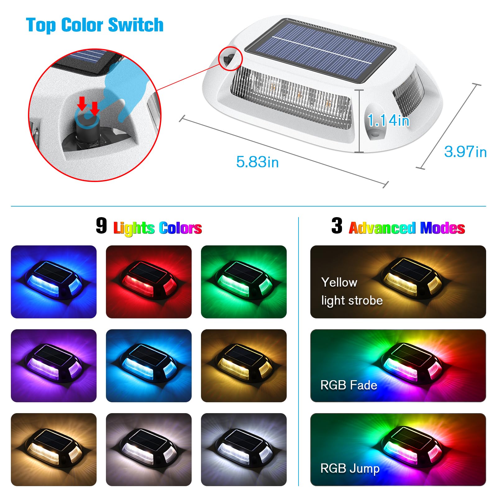VOLISUN Solar Driveway Lights 12 Pack, IP67 Waterproof, RGB Colors, Model 21433ZM