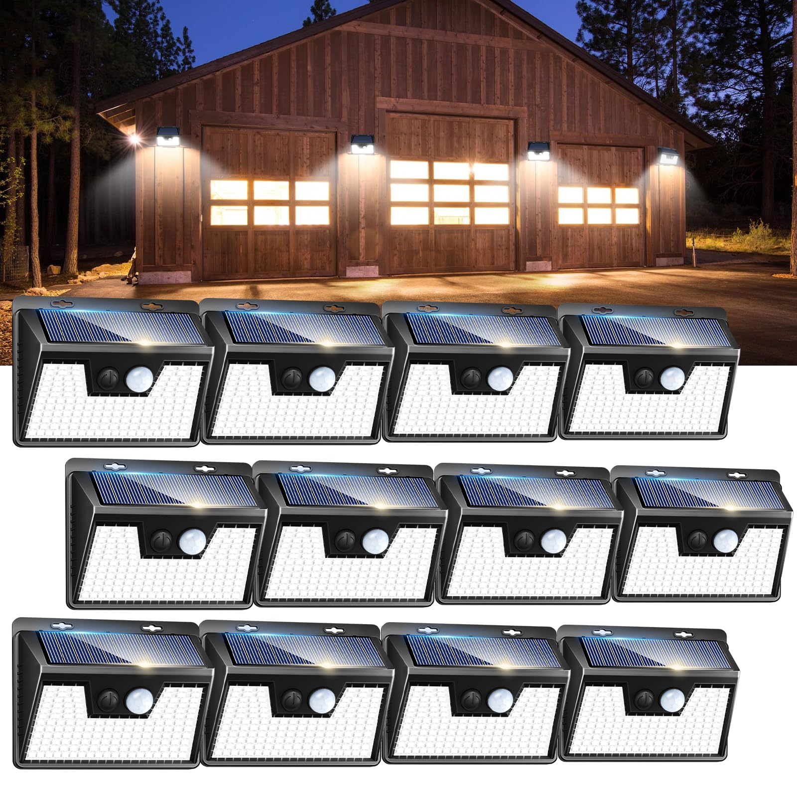 Peasur Solar Lights Outdoor, 140 LEDs, 3 Lighting Modes, Waterproof, 12 Pack, 6000K Black, Model YHM-01B