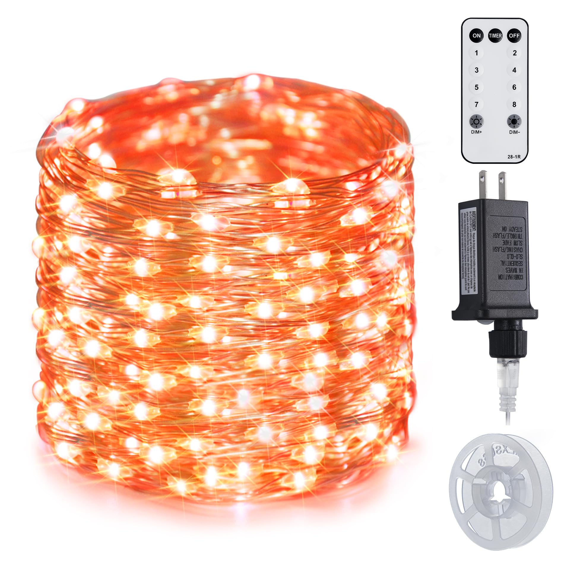 JMEXSUSS 200 LED Orange Fairy Lights, 66FT Indoor/Outdoor, Remote Control, 8 Modes, Model JMF-S-0200