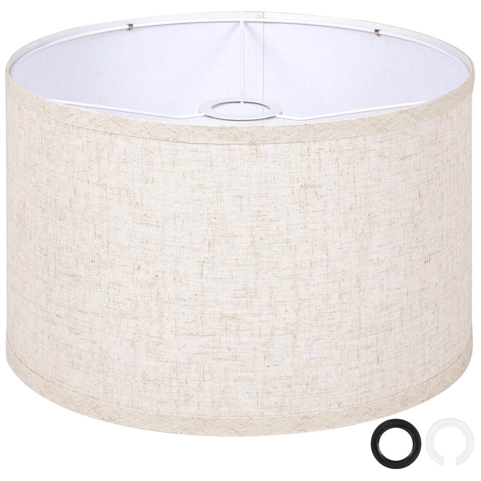 OUTON Beige Large Drum Lamp Shades for Floor Lamps, 16'' Top x16'' Bottom x 9'' High, Easy to Assemble, Replacement Linen Lampsh