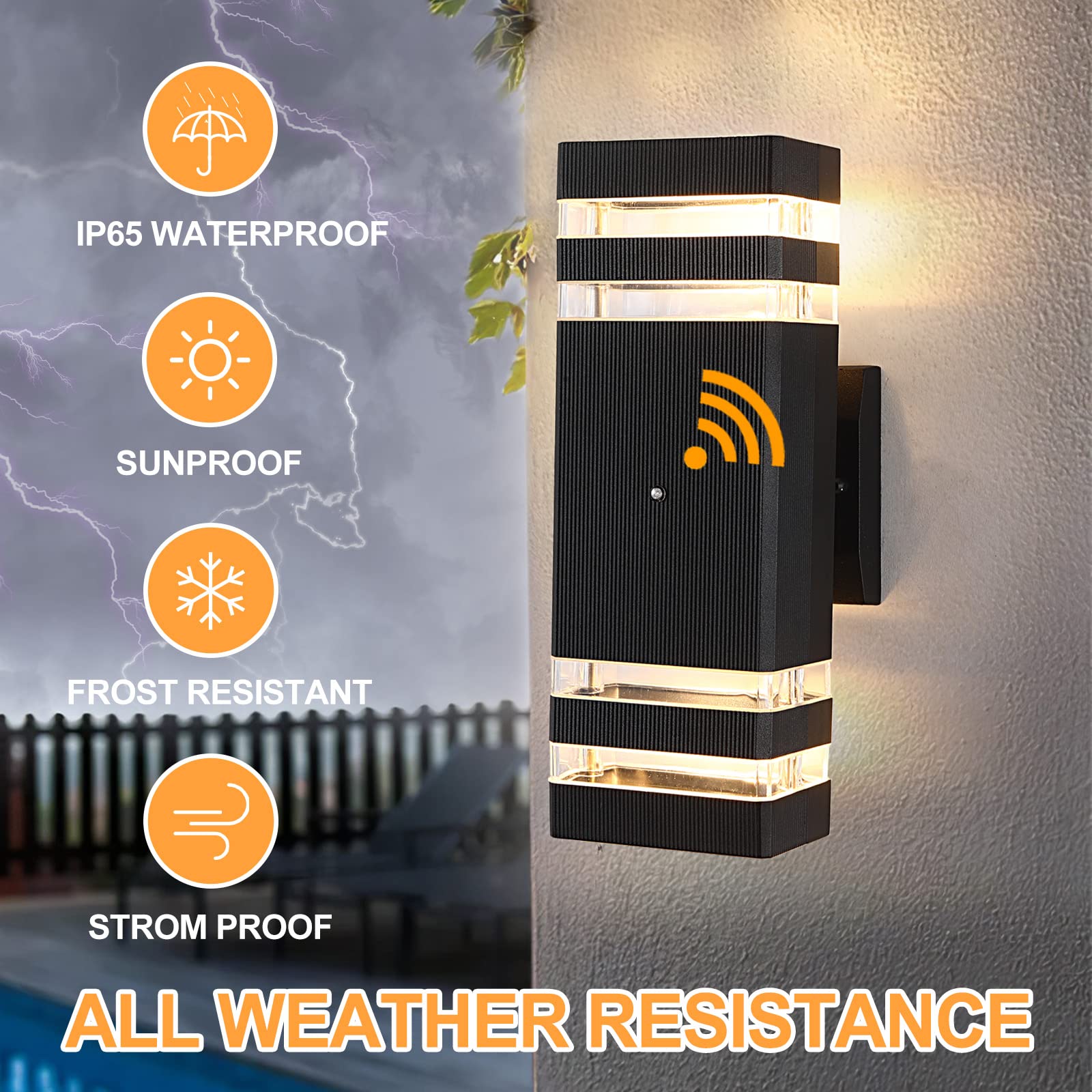 BOXCUPIN Outdoor Wall Lights - Dusk to Dawn Sensor, Aluminum, Black, 4 Pack, Model BXOWLS8, Waterproof Up and Down Sconces for Porch, Patio, Garage