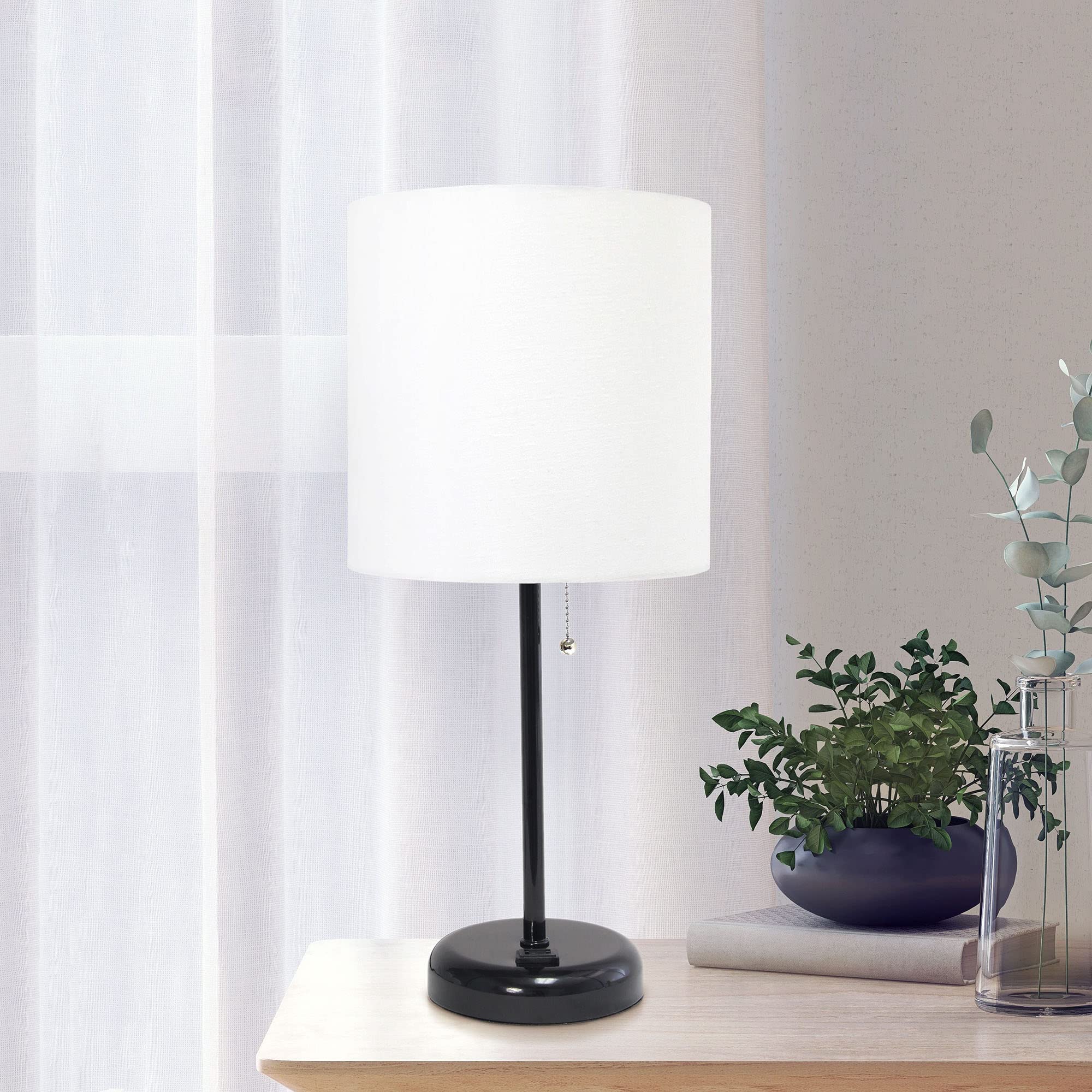 Creekwood Home Oslo Black Metal Table Lamp With White Drum Shade - 19.5" Contemporary Design
