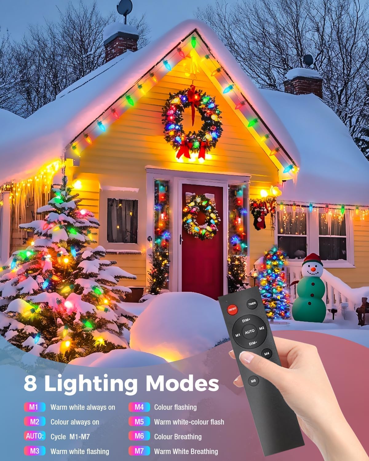 Litogo C9 Christmas Lights Outdoor With Remote Control, 84Ft 50 Led Rgb Color Changing Xmas String Lights With Timer, Waterproof