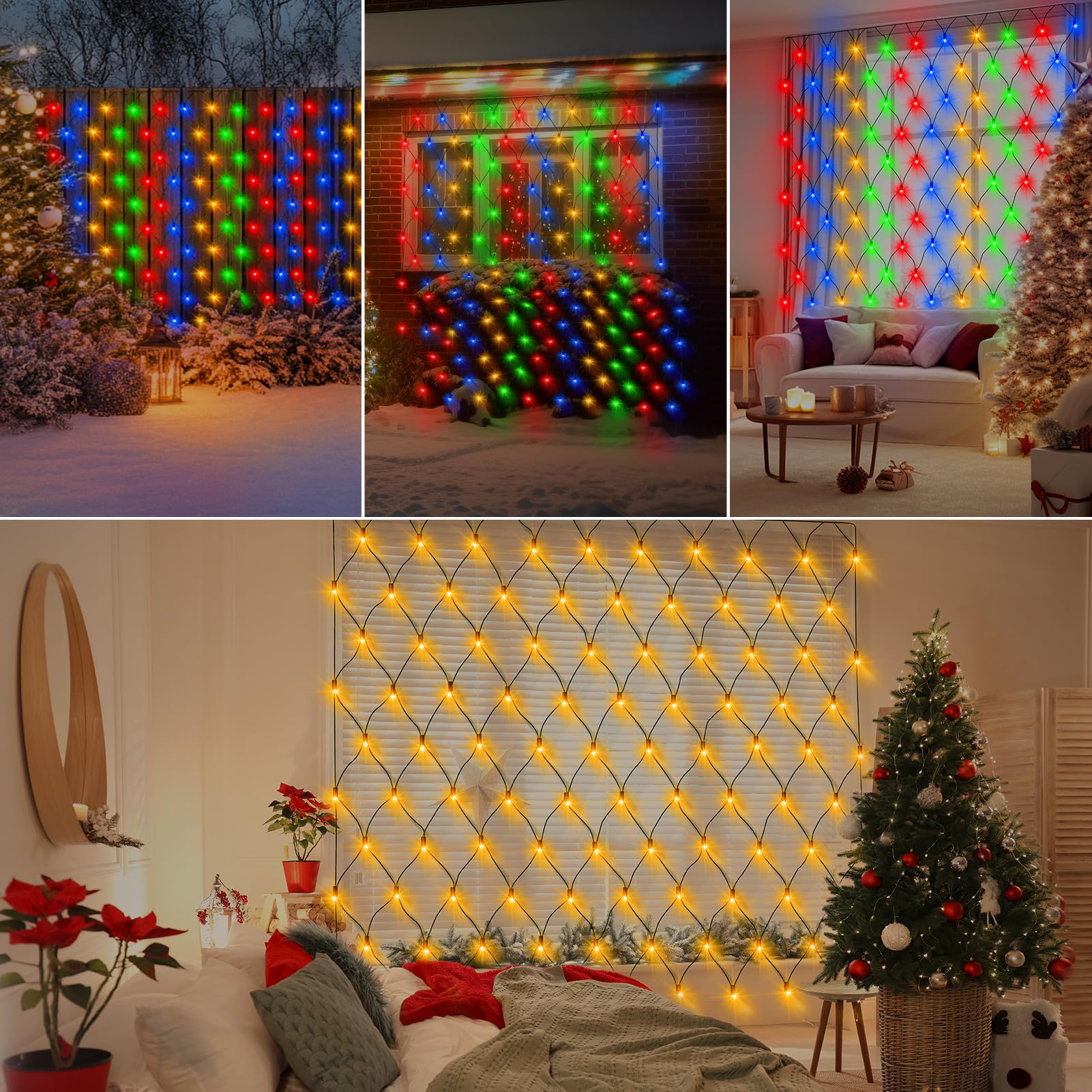 Battery Operated Outdoor Mesh Lights, 100 Led Dual Color Changing Net Bush Lights 5X 5Ft Green Wire Net Lights With Remote For G