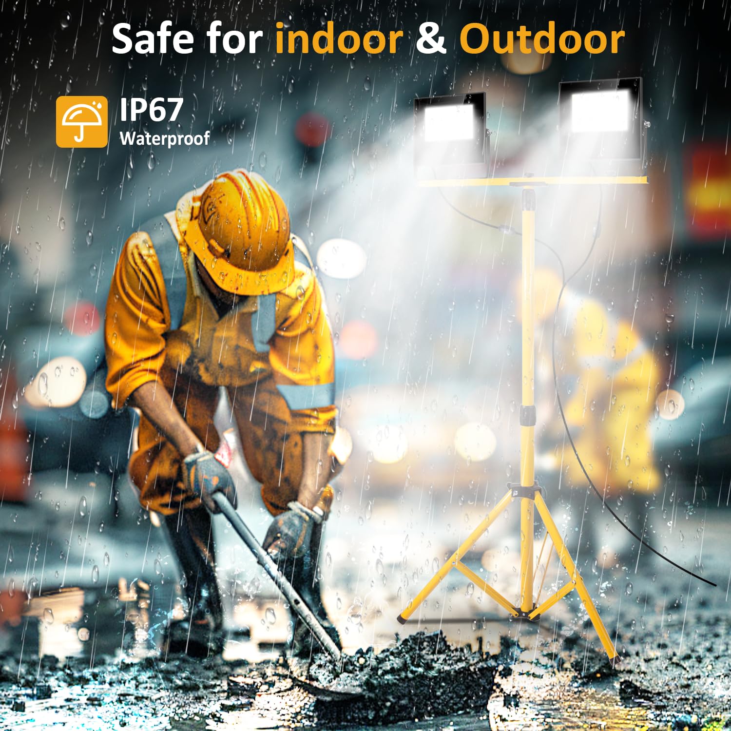 24000 Lumen Led Work Lights With Stand, Floodlight Work Light 2 Adjustable Head Work Light With 16Ft Ip67 Aterproof Tripod Work