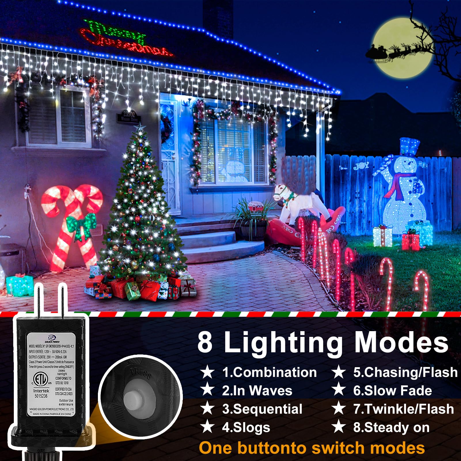 Christmas Lights Outdoor, 164Ft 1600 Led Ice Lights For Outside With 320 Drops, 8 Modes Timer Memory Function, Ip44 Waterproof I