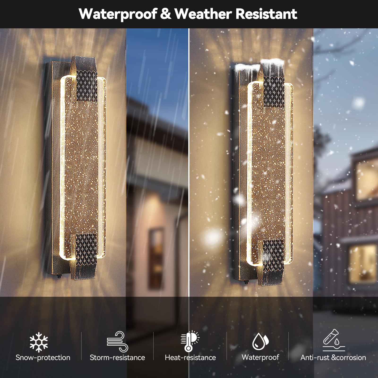 camuucci Outdoor LED Porch Light - 19.7" Bronze Wall Sconce with Crystal Bubble Glass, Modern Waterproof Design for Doorway & Patio