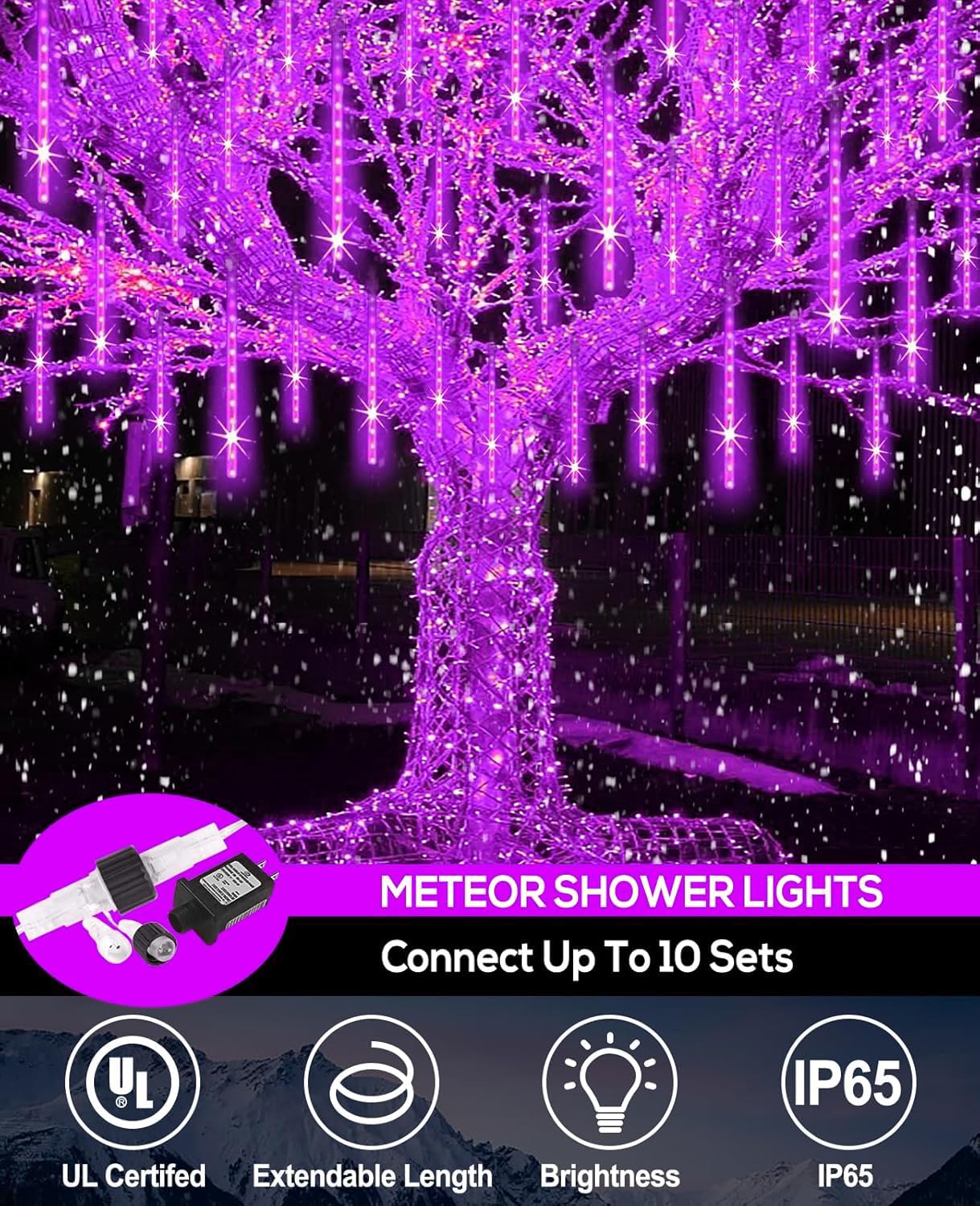 EAGWELL Christmas Rain Lights - 12 Inch 10 Tubes LED Meteor Shower Lights, Shine Purple, Perfect for Weddings & Garden Decor