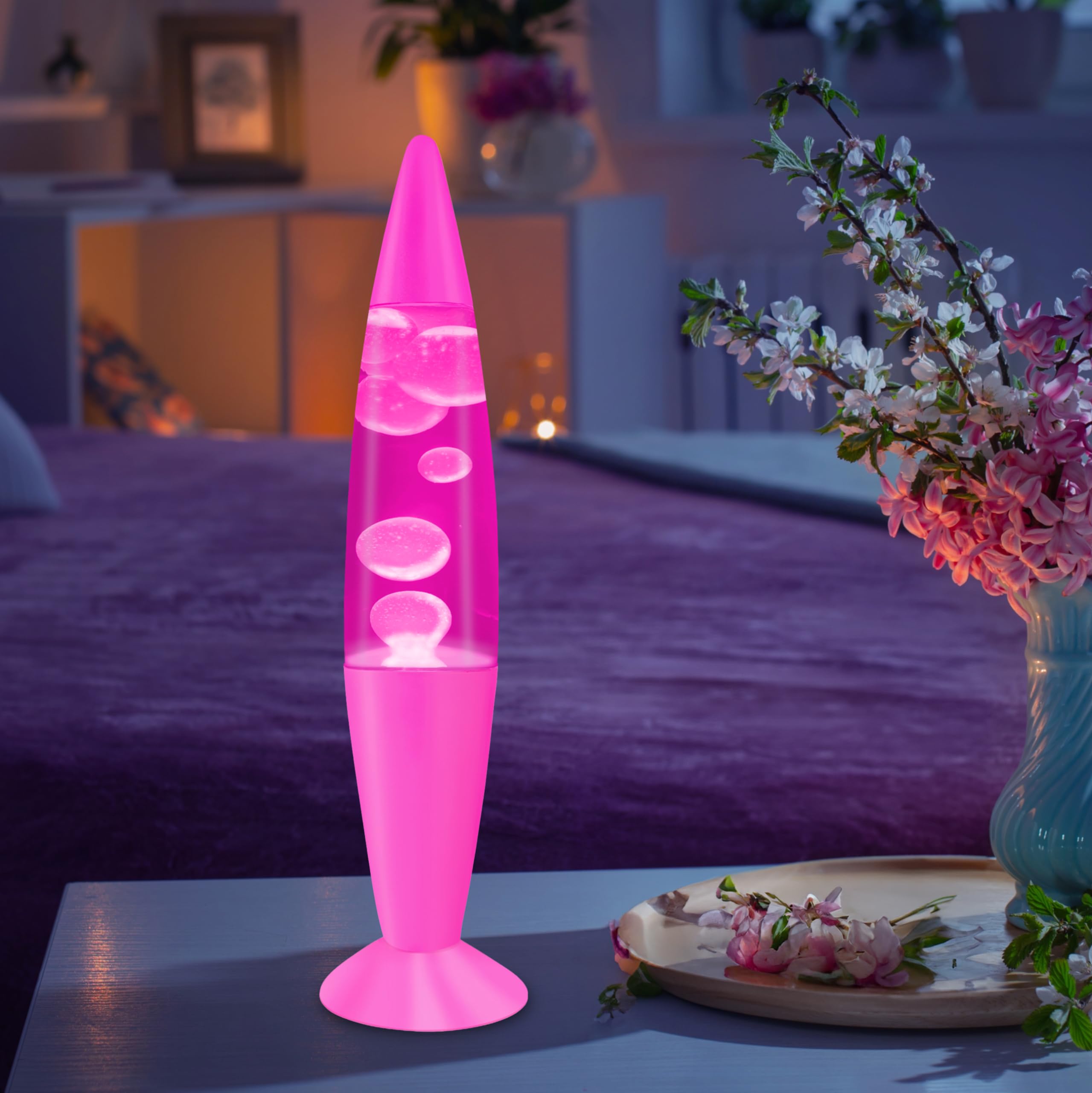 Jambo 16-Inch Liquid Lava Lamp, Glass, Pink Base & Liquid, Model KL-17, Relaxing Night Light for Kids and Adults