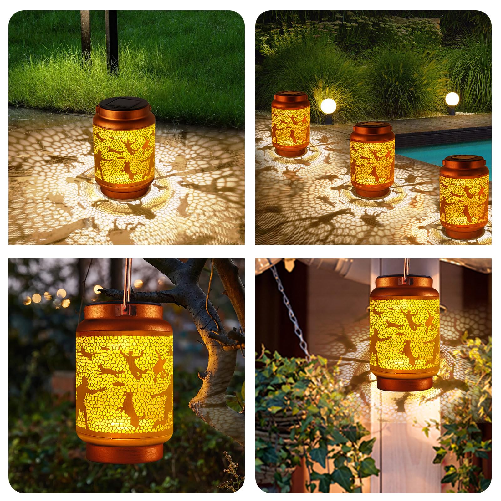 HOFLYW Solar Lantern - Outdoor Waterproof Metal Decor, Bronze, Model CL-XHTYD-1-1-1, Ideal for Garden, Patio, and Pathway
