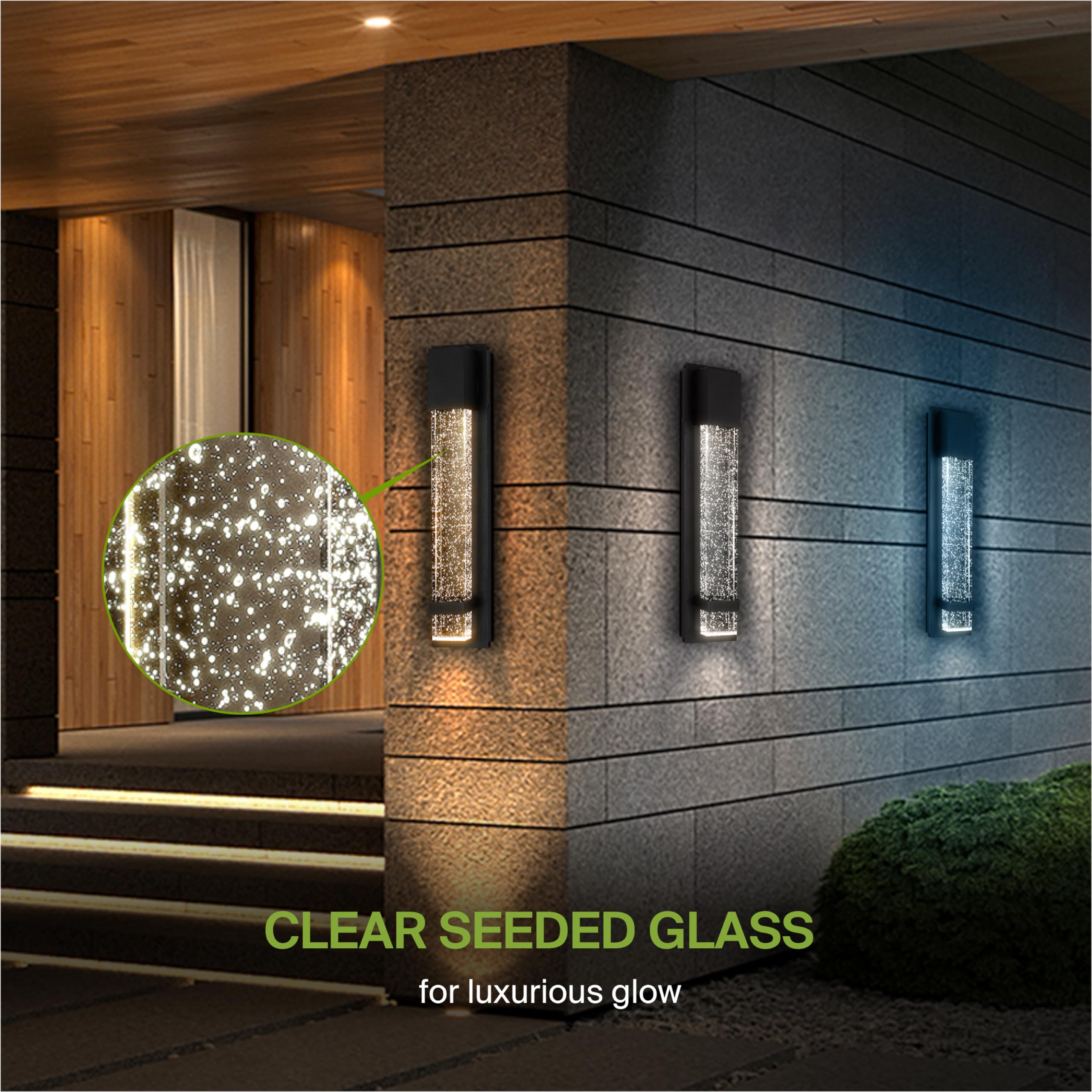ASD 18 Inch Bubble Glass Wall Light Fixture | 12W 500LM Dimmable, Waterproof, Black | Model A-LWS26S-18D12BK