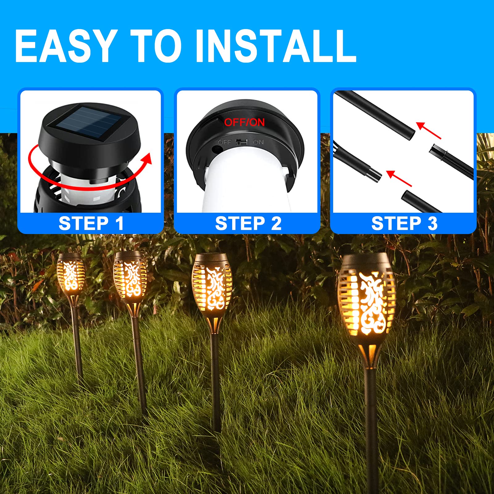 Solar Lights Outdoor 6 Pack, Solar Torch Light With Flickering Flame, Waterproof Outdoor Lighting Solar Powered Pathway Lights,