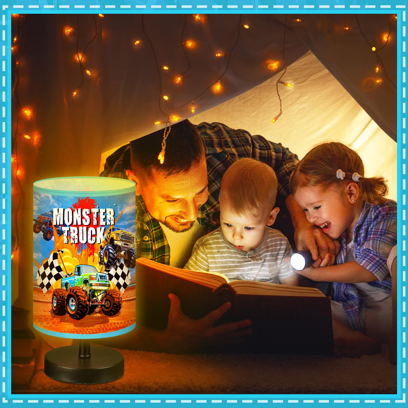 Glooglitter Monster Truck Table Lamp - Dimmable Night Light, Multicolor, 9.72x5.12 Inch, Linen, Model JEI-Glooglitter-2373