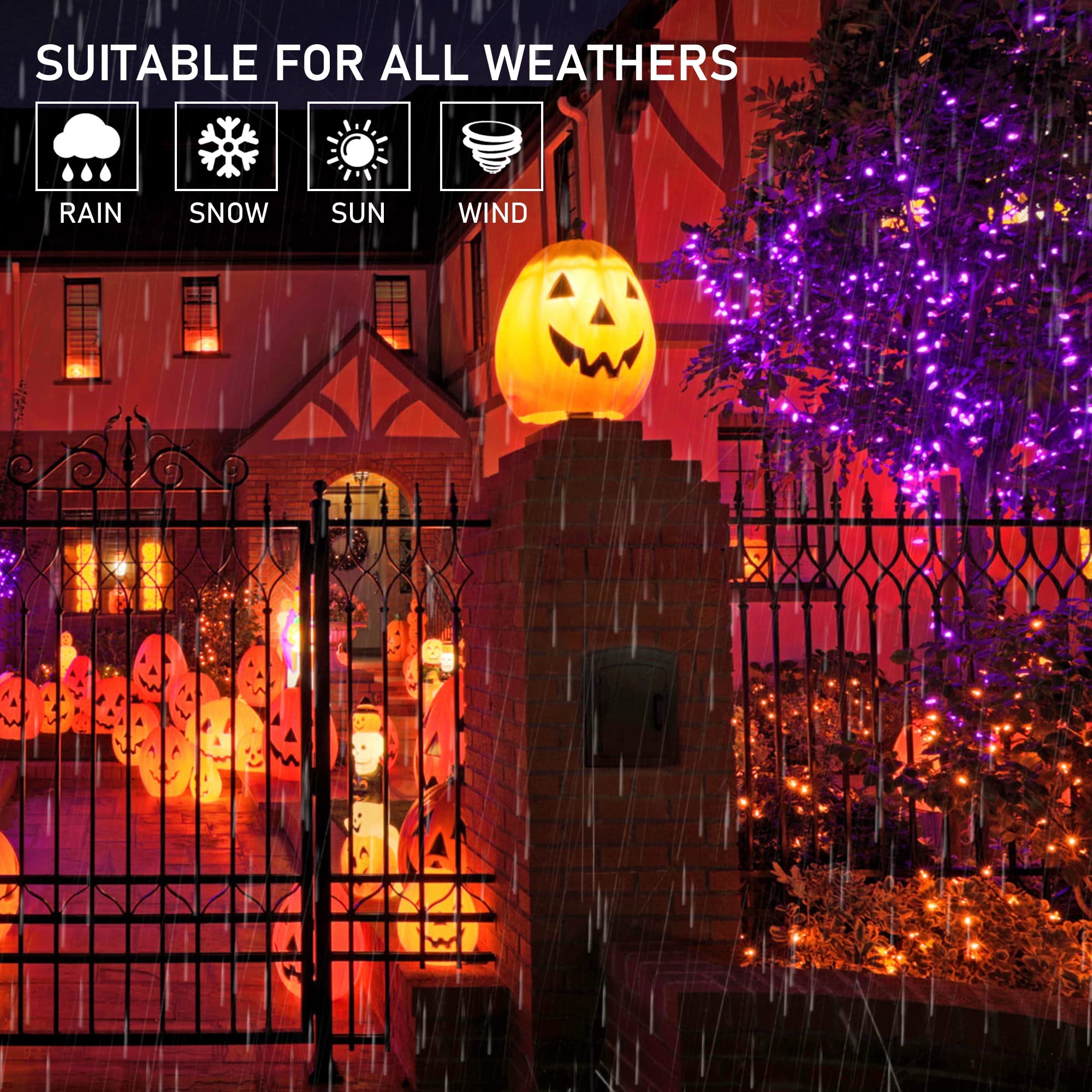 weillsnow Halloween String Lights, 200 LED 66FT Waterproof, 8 Modes, Orange & Purple, Model HB-500COI