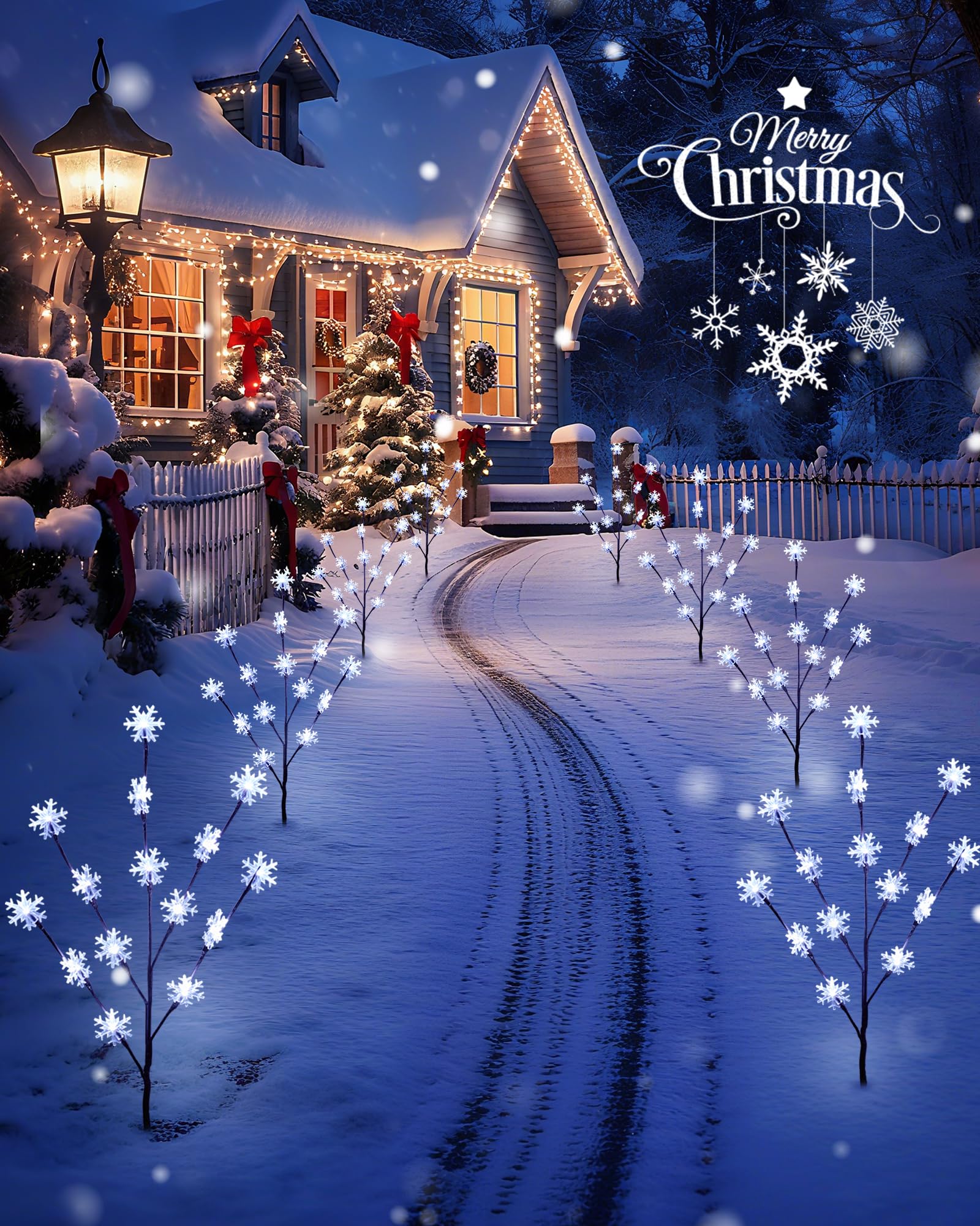 Brightown Snowflake Lights - 4 Pack Lighted Branches for Outdoor Christmas Decor, Cool White, Plastic, Small Christmas Tree