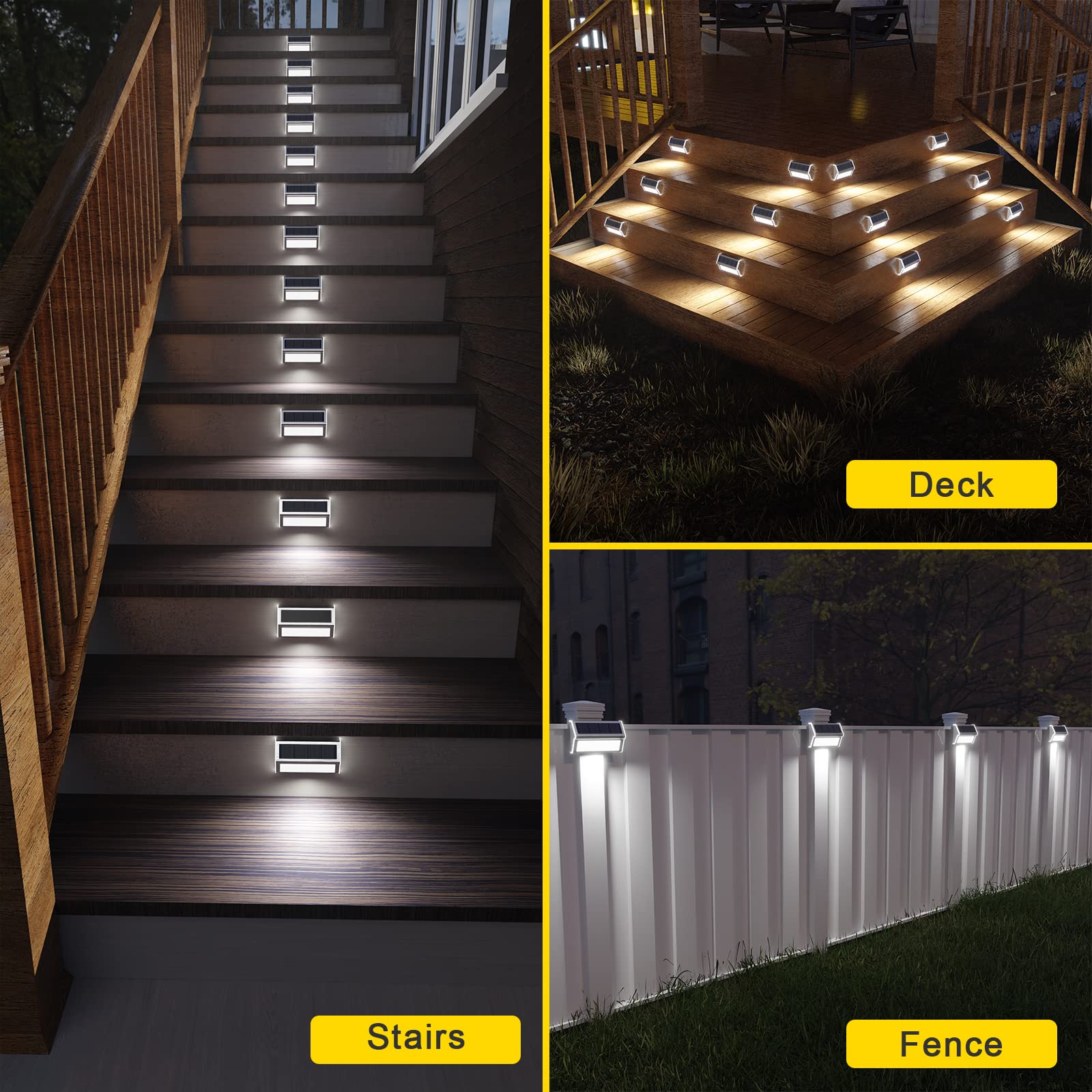 ROSHWEY Solar Lights Outdoor 6 Pack - 30 LED Waterproof Deck & Stair Lights, Cool White for Patio, Pool, Yard, and Walkway