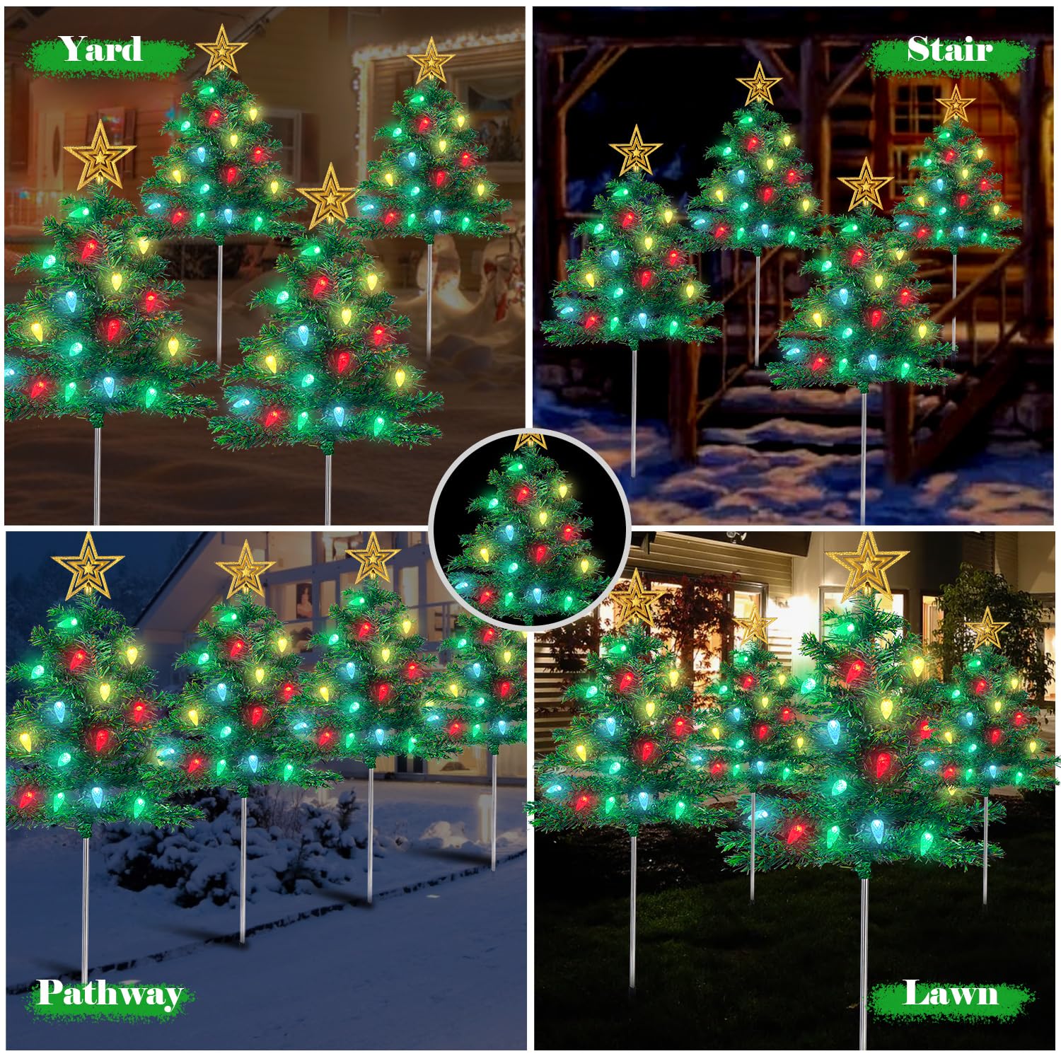 Christmas Decorations Outdoor 4 Sets Solar Christmas Tree With 80Pcs Multi-Color Led Lights And Star Topper 8 Lighting Modes Wat