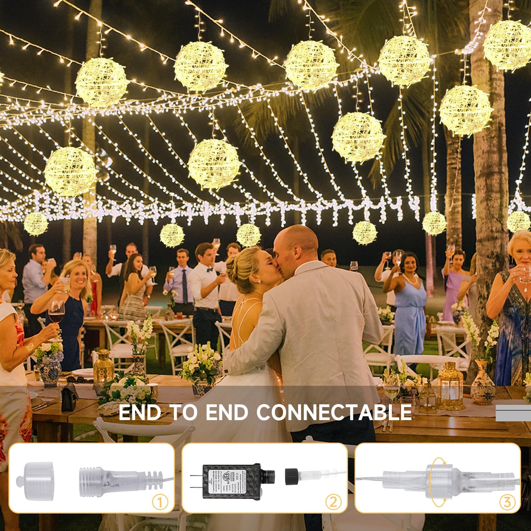 Baung Christmas String Lights Outdoors,4 Pack 7.98&quot; Sphere Lights,Ball Tree Garden Globe Lights For Home, Party, Christmas, Porch Patio,Wedding, Garden,Tree Decoration With Plug