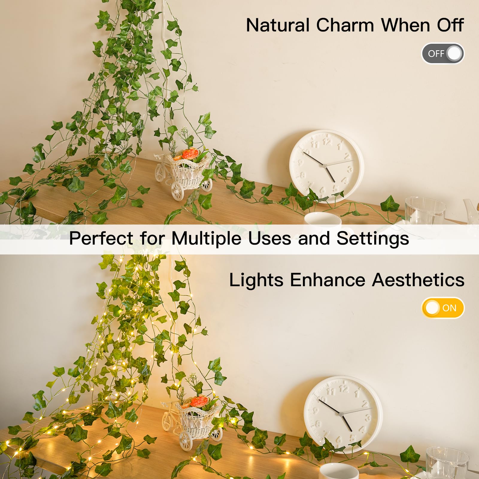 suddus Ivy String Lights with Remote, 100 LED, 33ft Copper Wire, Battery Operated, Warm White for Bedroom, Garden, Party Decor