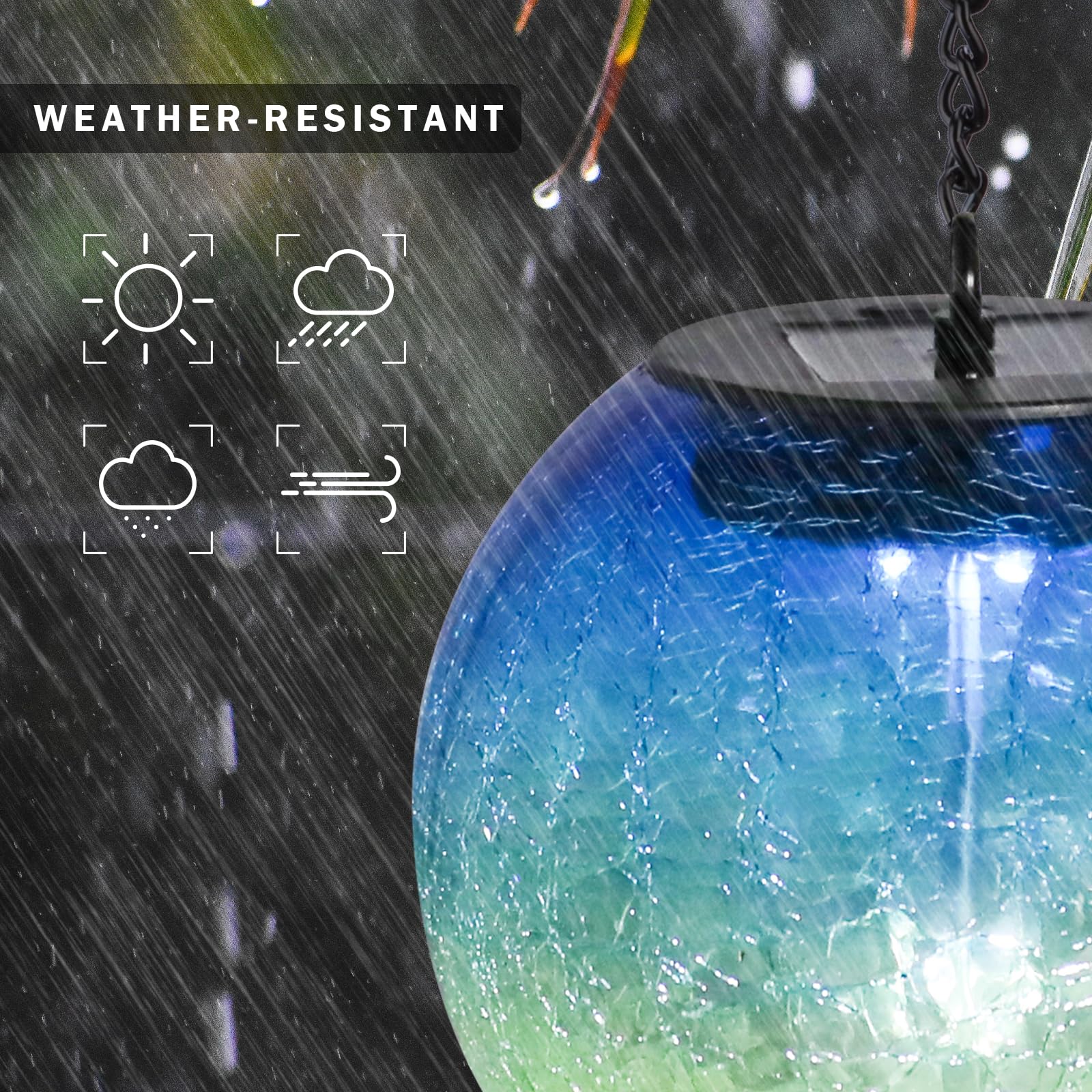 Wonder Solar Hanging Solar Lights - Waterproof Led Cracked Glass Ball Lanterns For Outdoor Decor