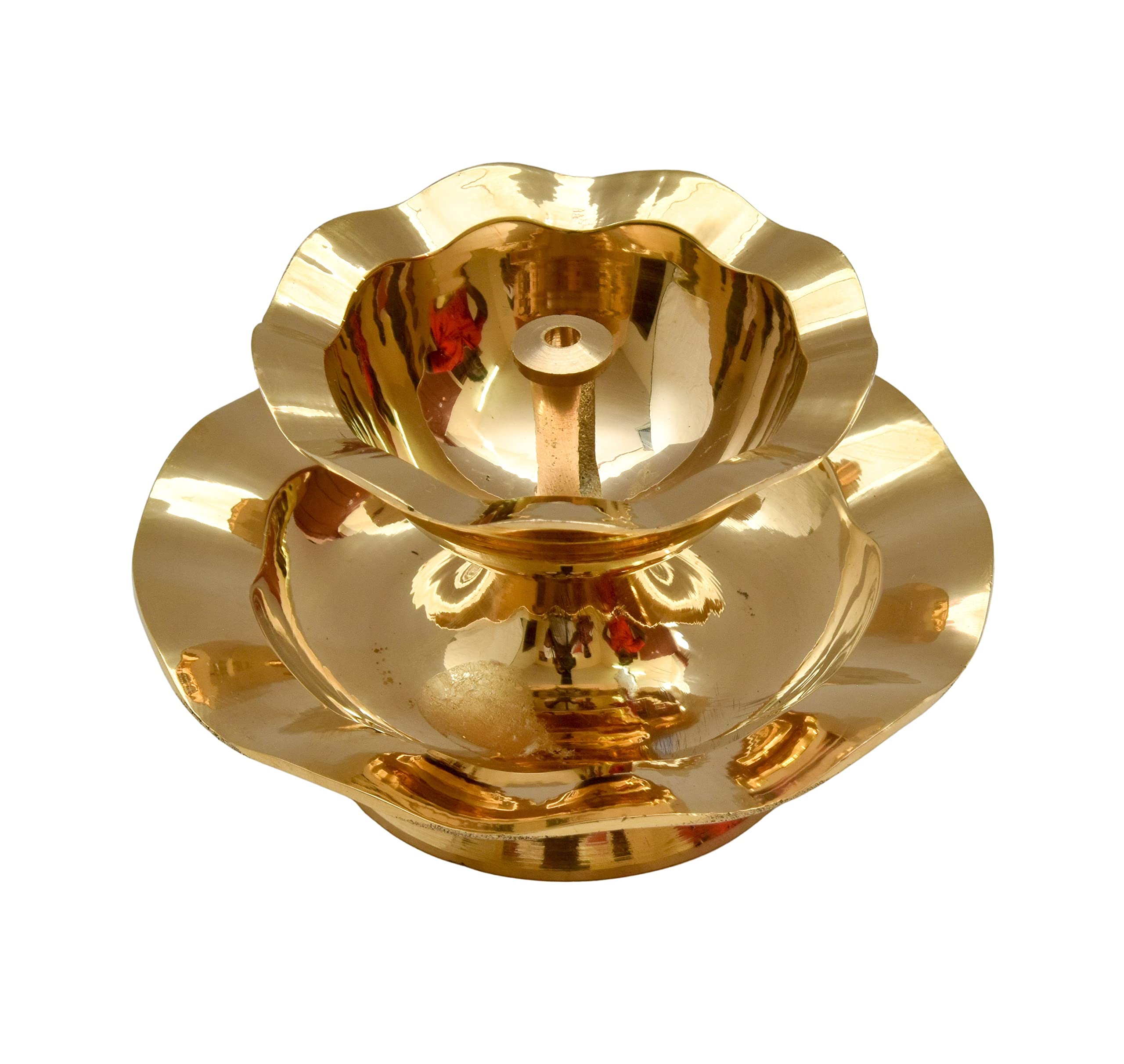 Bhimonee Decor Pure Brass Nanda Akhand Jyoth Table Diya, Plate Design , 2.3 inches , brass, Pack of 1 pc