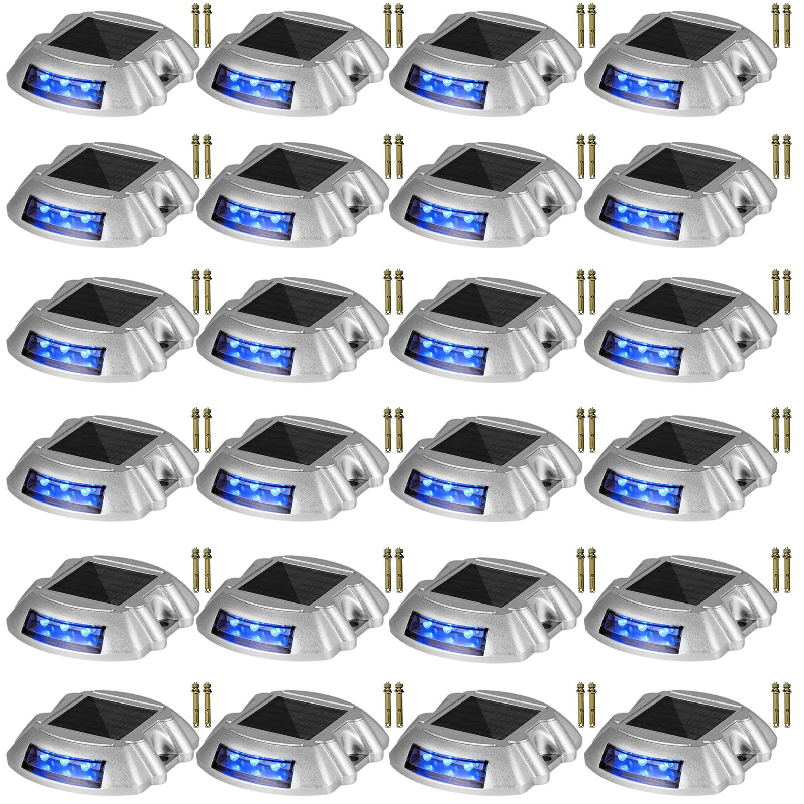 Happybuy Driveway Lights 24-Pack Solar Driveway Lights Bright Blue with Screw Solar Deck Lights Outdoor Waterproof Wireless Dock