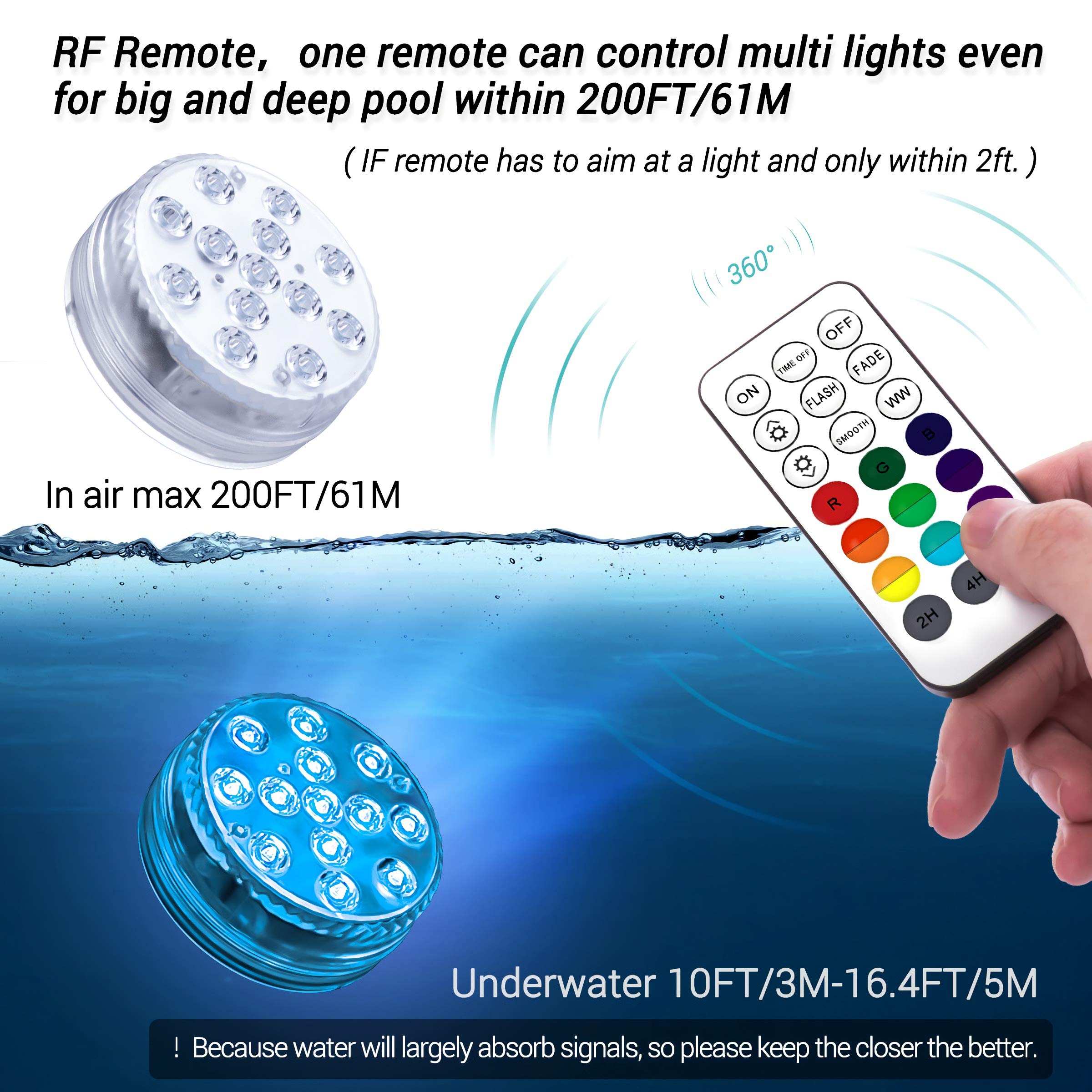 LOFTEK Submersible LED Pool Lights, Waterproof, 12 Pack, Battery Operated, White, with Remote, Magnets & Suction Cups