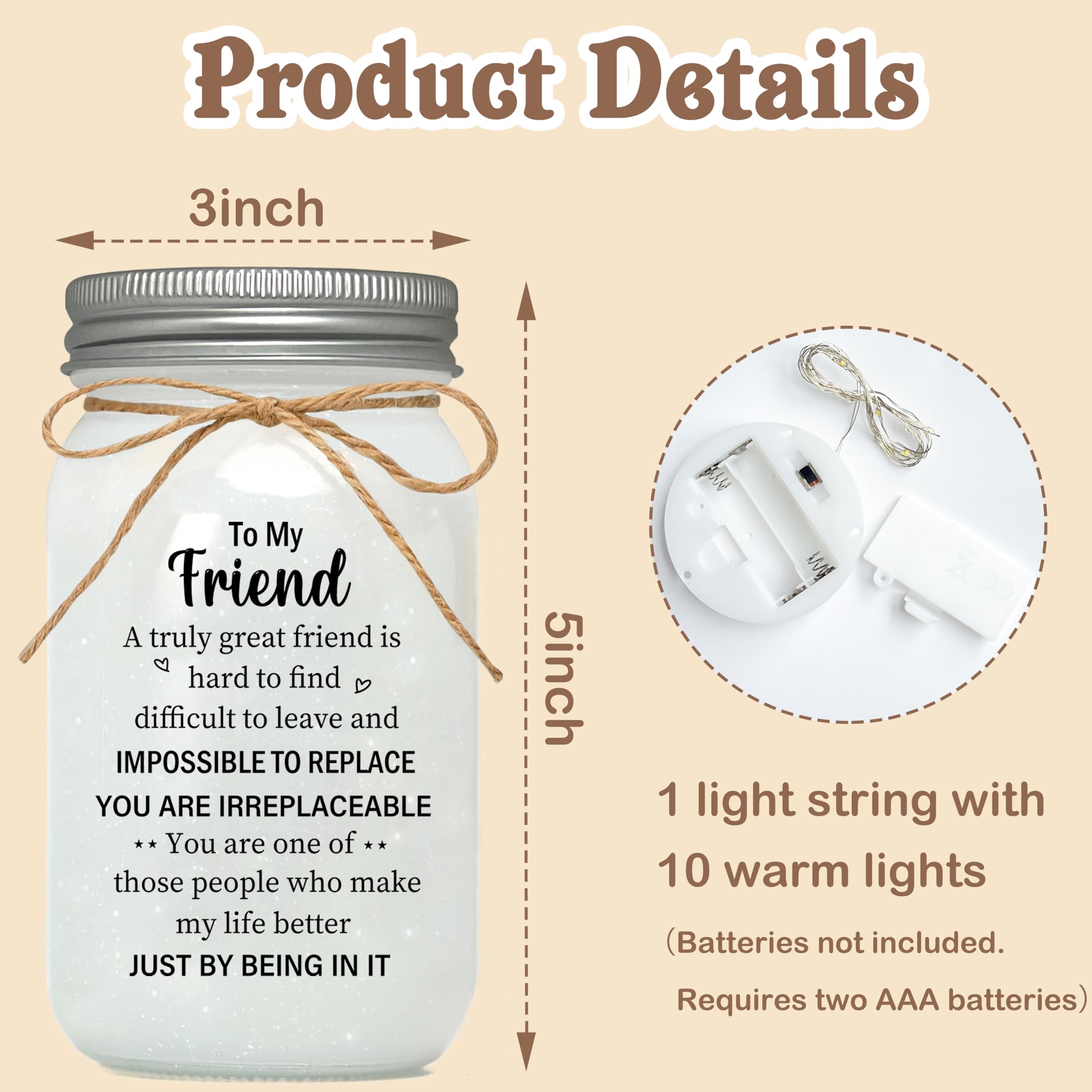 LE XIAOXI Mason Jar Night Light - Best Friend Birthday Gift, Glass, 5.1in x 2.75in, Color: Friend 1, Model: RX246