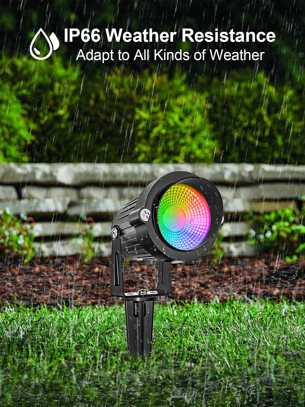 DOREIO RGBW Outdoor Spotlights, 10W Color Changing LED Landscape Lights, 2 Pack, Aluminum, Model HL-2R, Waterproof