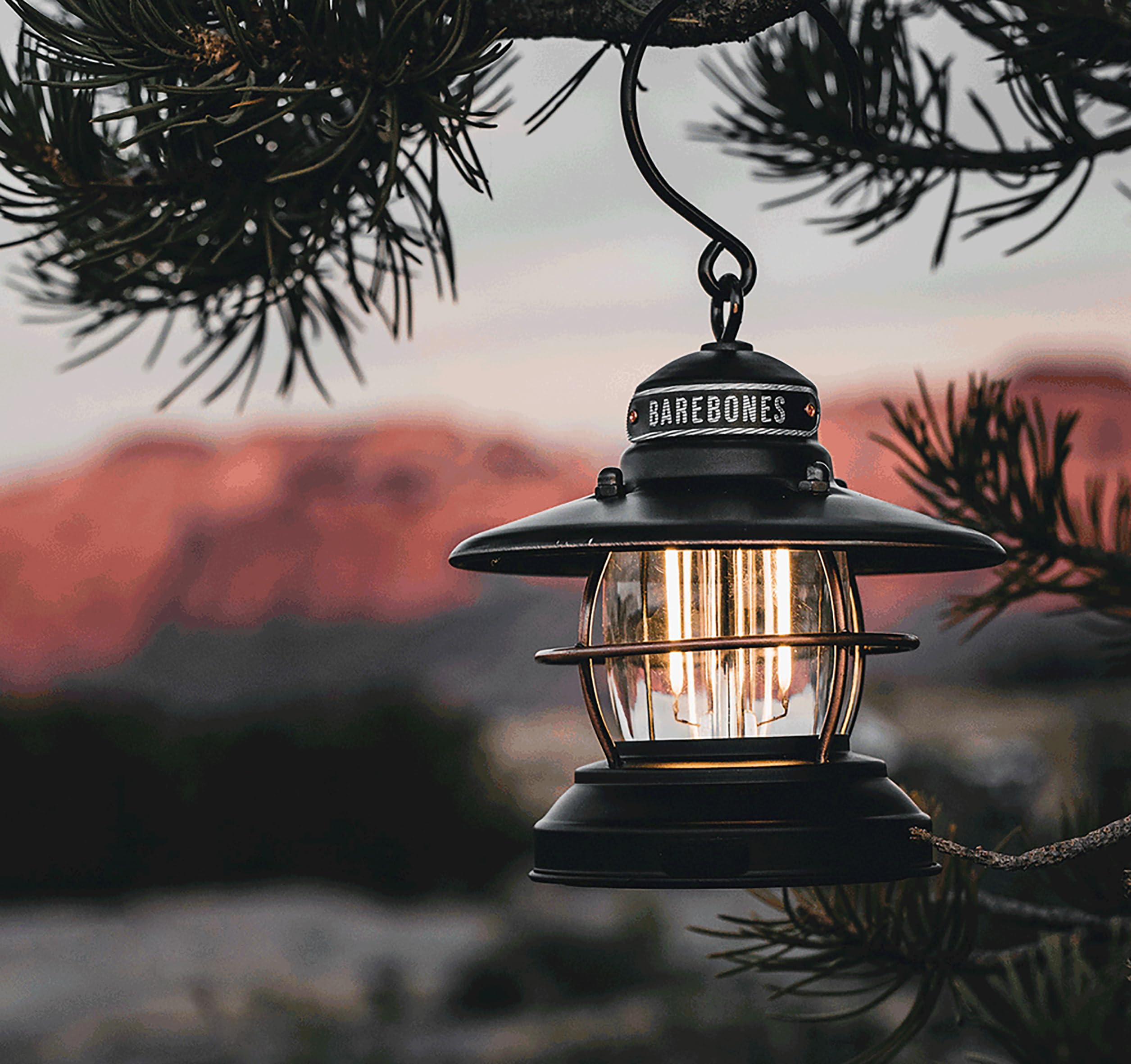Barebones Edison Mini Lantern - Vintage LED Camping Lantern, Adjustable Brightness, Antique Bronze, 1 Pack, Model LIV-273