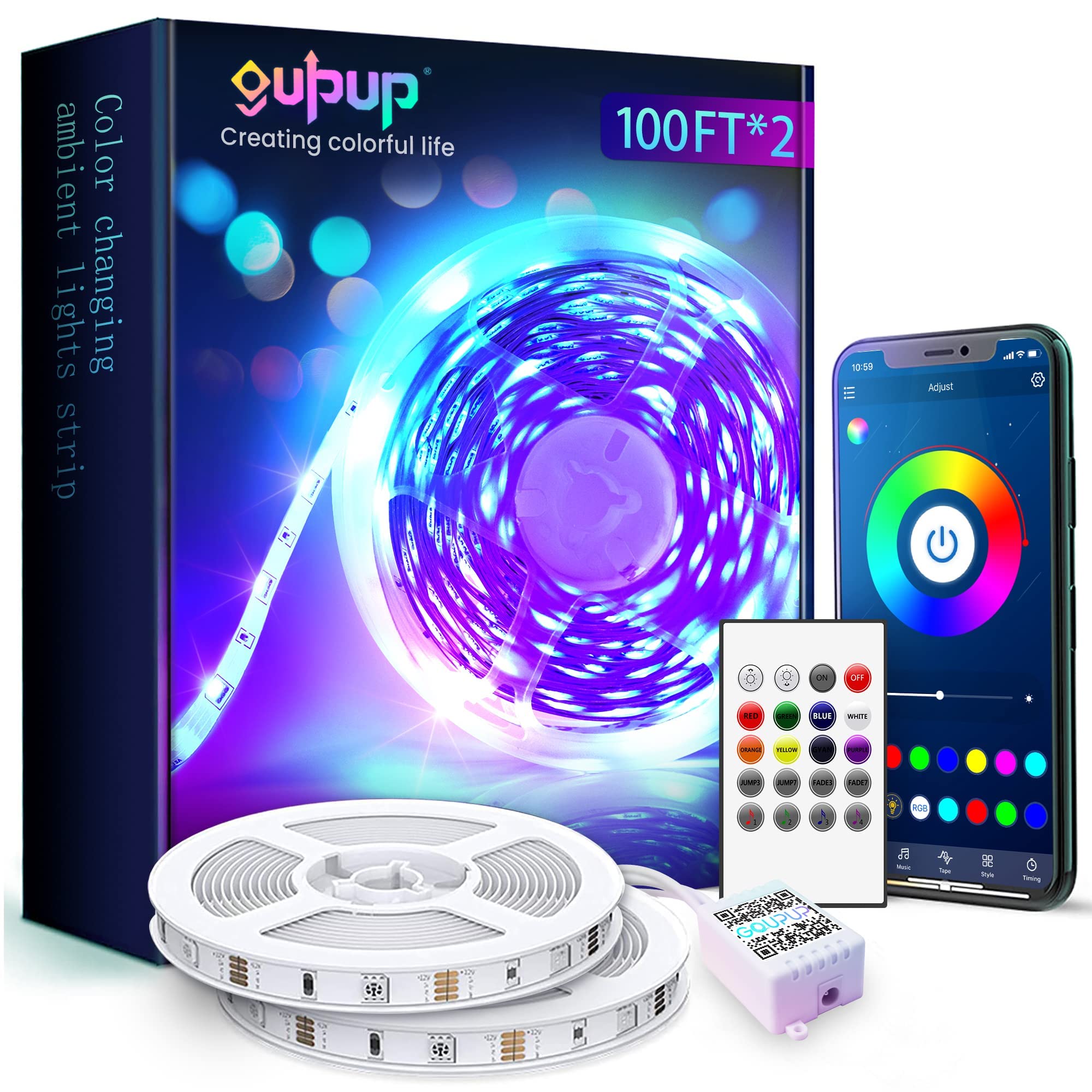 Gupup 200 Ft Led Strip Lights,Color Changing Led Lights For Bedroom,Built-In-Mic,Music Sync Tape Lighting,Phone Smart Controlled