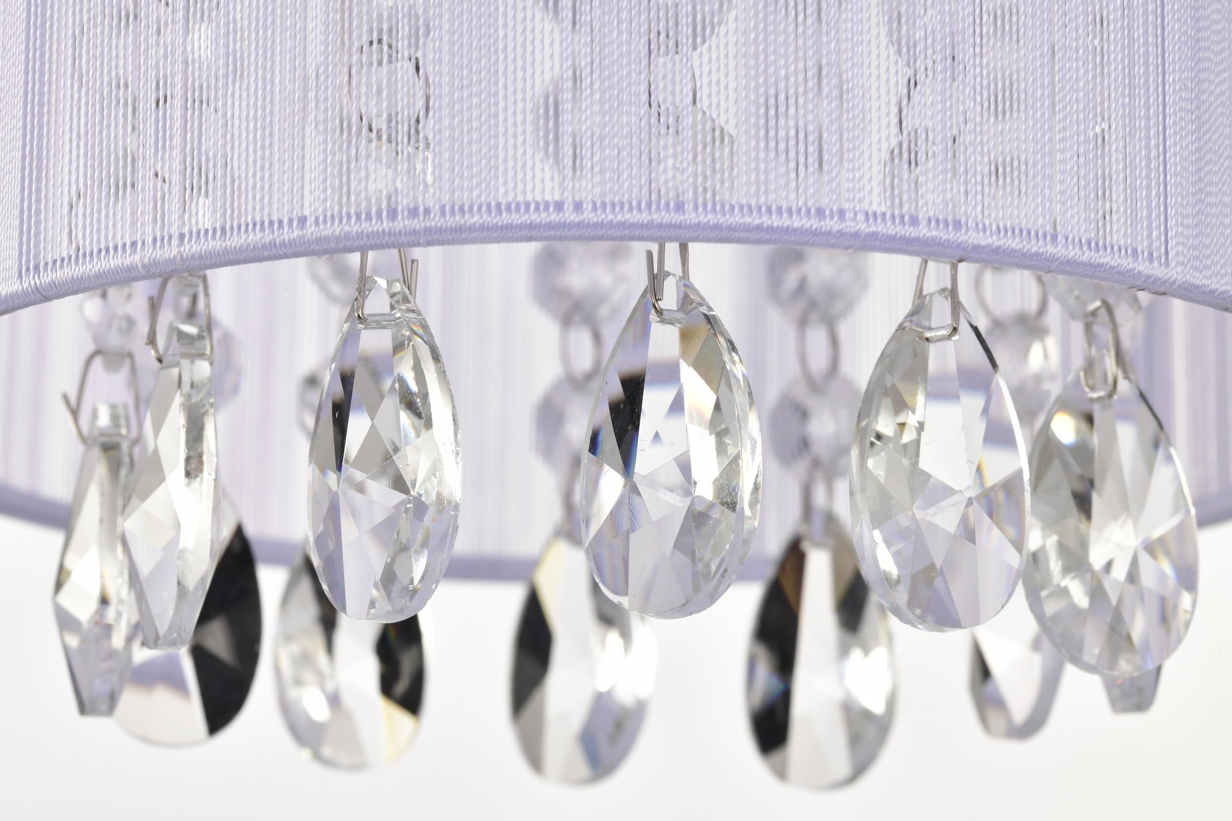 LaLuLa Plug-in Chandelier, White Cotton, Metal, 7in, Model P17168PK-P, Crystals Hanging Light for Bedrooms, Vanity, Bathroom