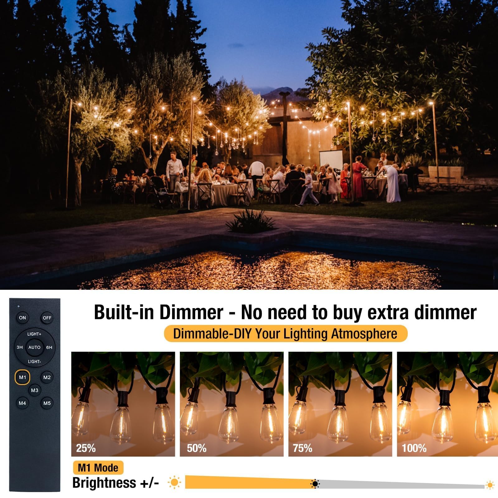 Litogo Led Outdoor String Lights With Remote, 232Ft (116X2) Waterproof Patio Lights With Shatterproof St38 Edison Bulbs, Dimmabl