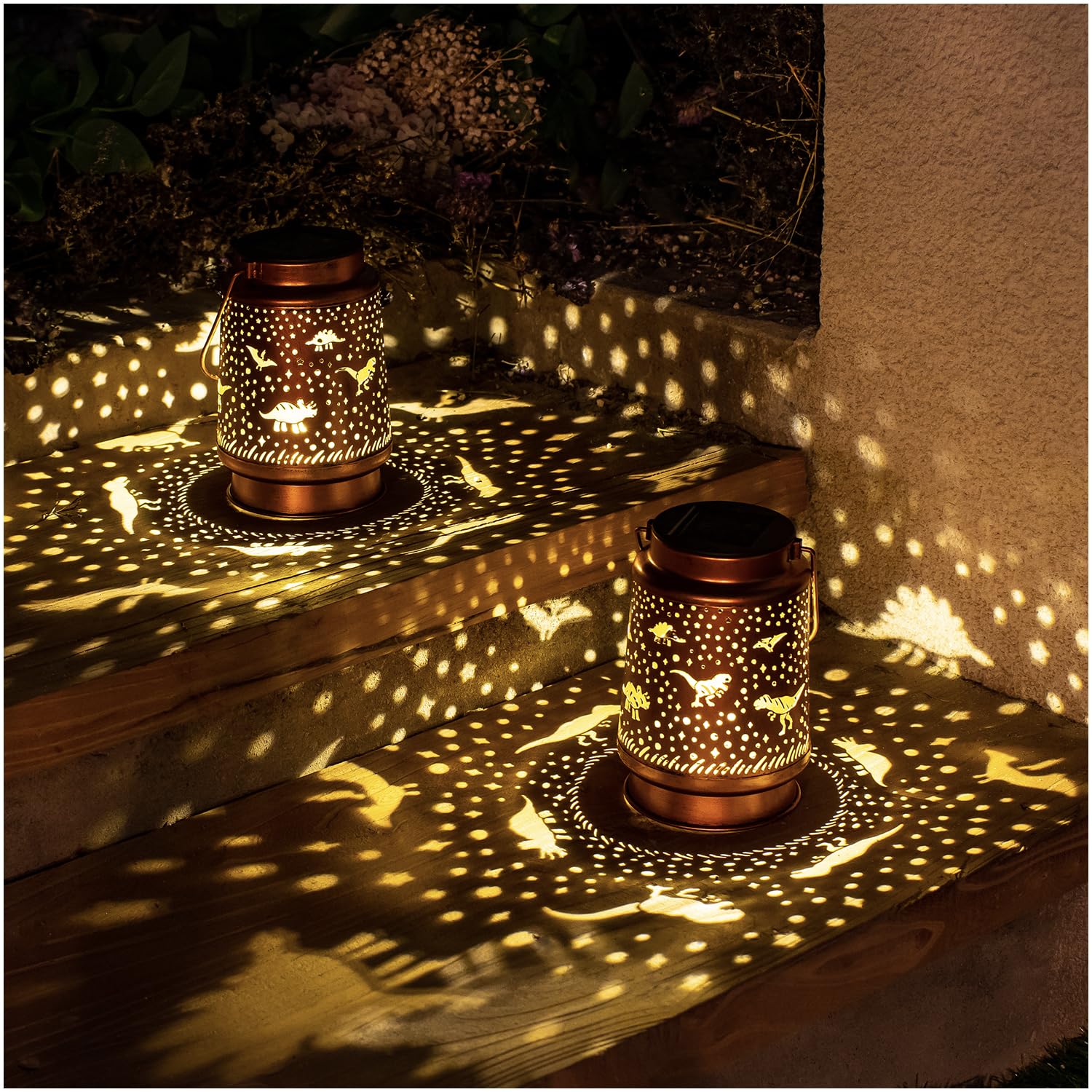 Dinosaur Solar Lanterns Outdoor Waterproof Hanging Solar Lights Dinosaur Gifts For Women Men Metal Decorative Led Dinosaur Lanterns For Garden Decor,Yard,Patio,Lawn,Tabletop,Pathway,Landscape
