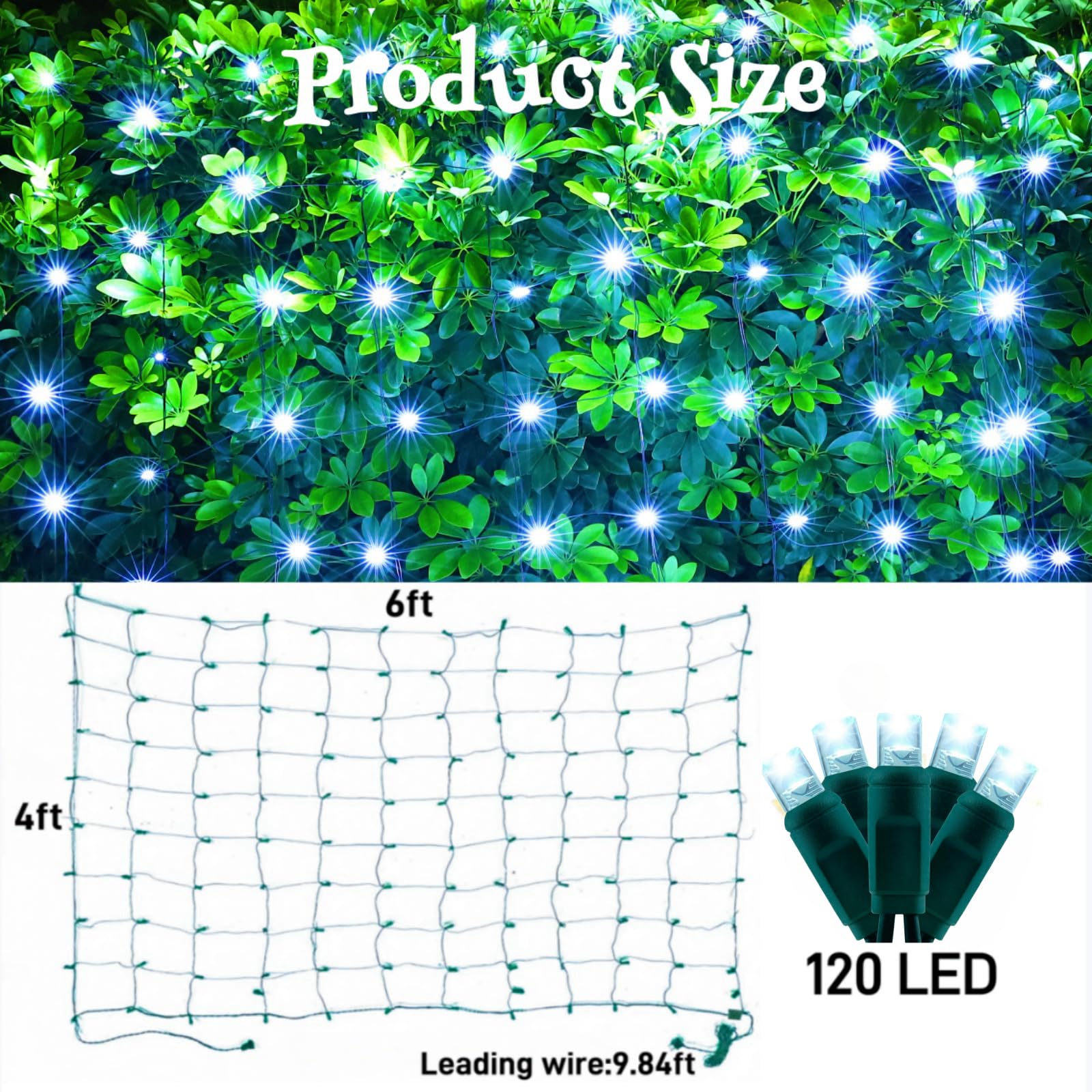 Meteds LED Christmas Net Lights, 120 LED, 6ft x 4ft, Waterproof, White, Model LEHD-120/3, Outdoor Decorations for Yard and Garden