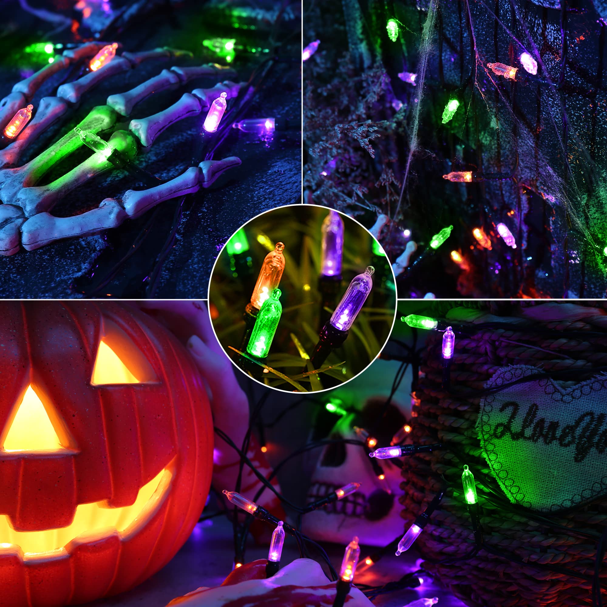 LYHOPE Halloween String Lights 33ft 100 LED Waterproof Battery Operated, Orange Purple Green, Model JJMAHBLOPG6