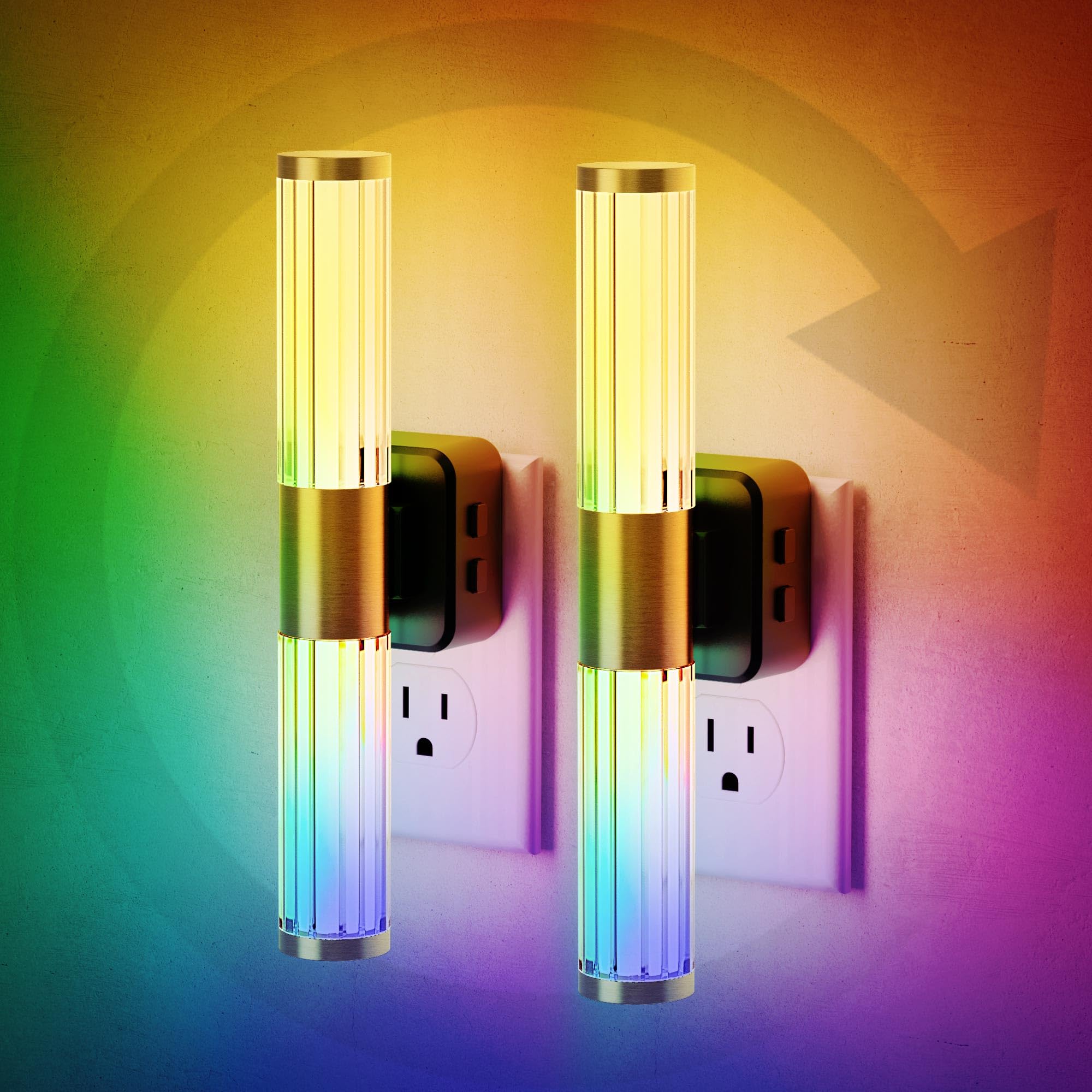 JandCase Night Light  Night Lights Plug into Wall  Color Changing Nightlight RGB with Dusk to Dawn Sensor  Vanity Light Bar for Hallway  Bathroom  Rooms[2 Pack]