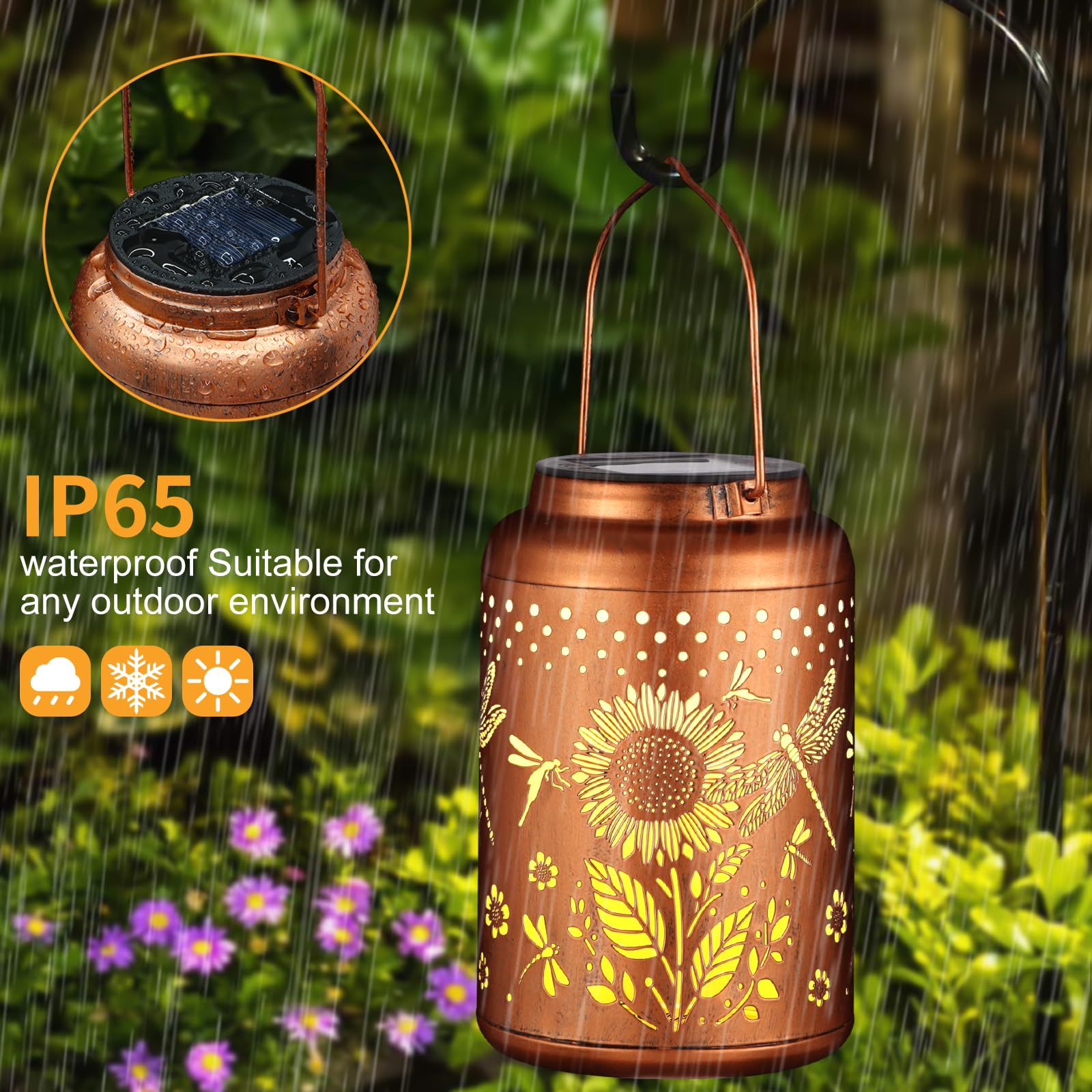 Tepaken Solar Lantern Hummingbird Outdoor Decor, Metal, Gold, Model T-DL-108, Waterproof for Yard, Patio, Garden