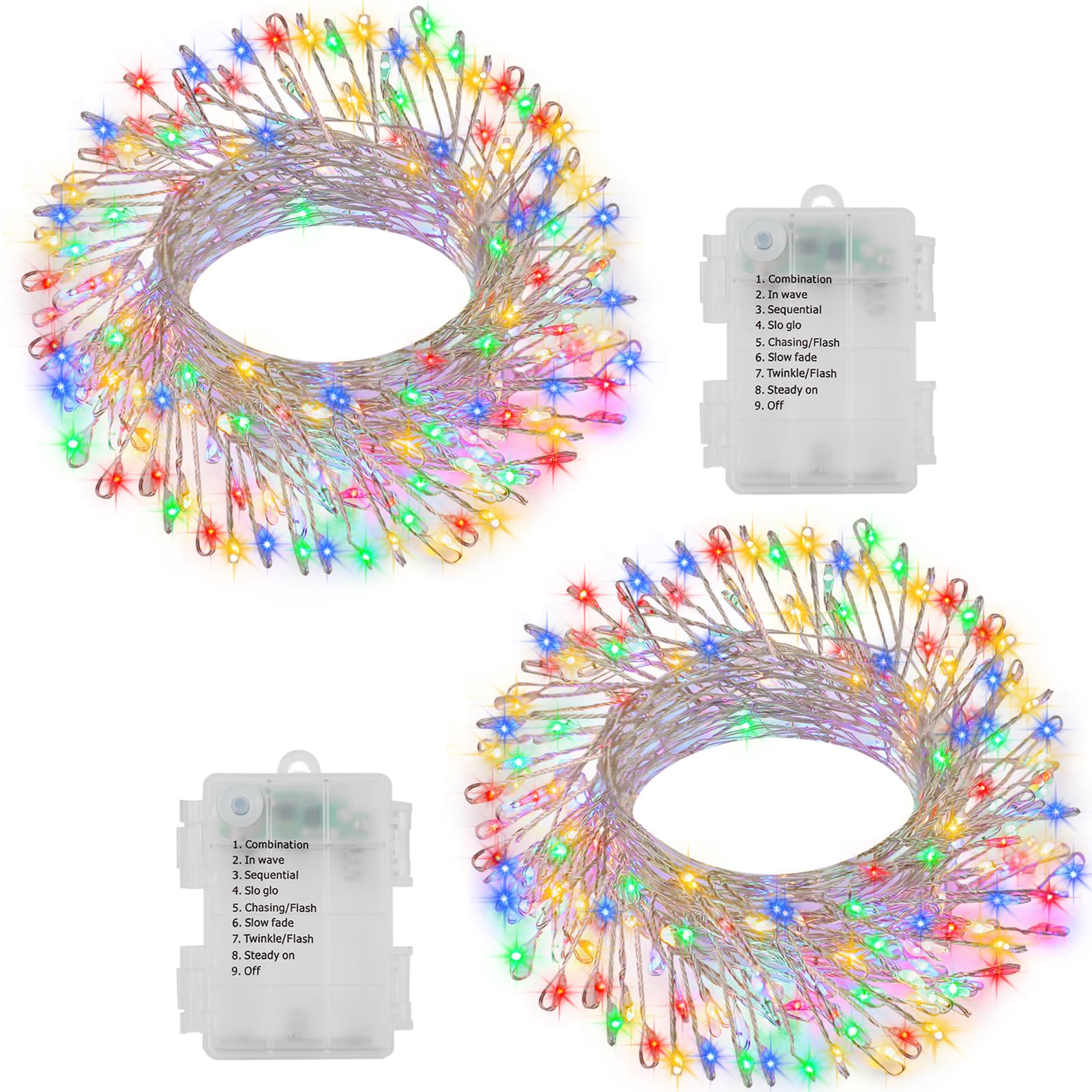2 Pack Cluster Fairy Lights Battery Operated, Total 20Ft 400LED Christmas String Lights with Timer 8 Modes Twinkle Firecracker F
