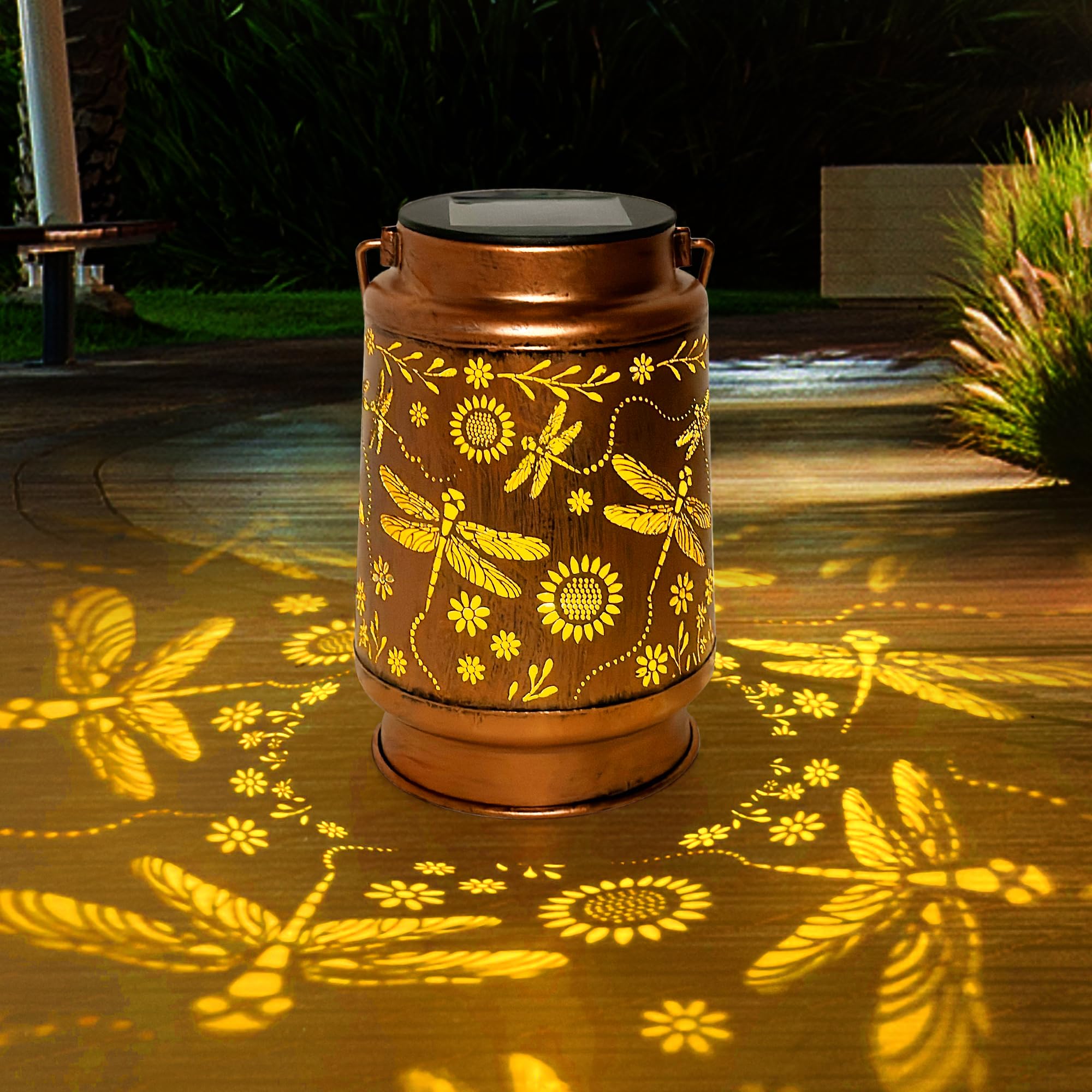 Anytalk Dragonfly Solar Lantern - Copper Outdoor Hanging Light For Garden, Patio, Porch, Gifts