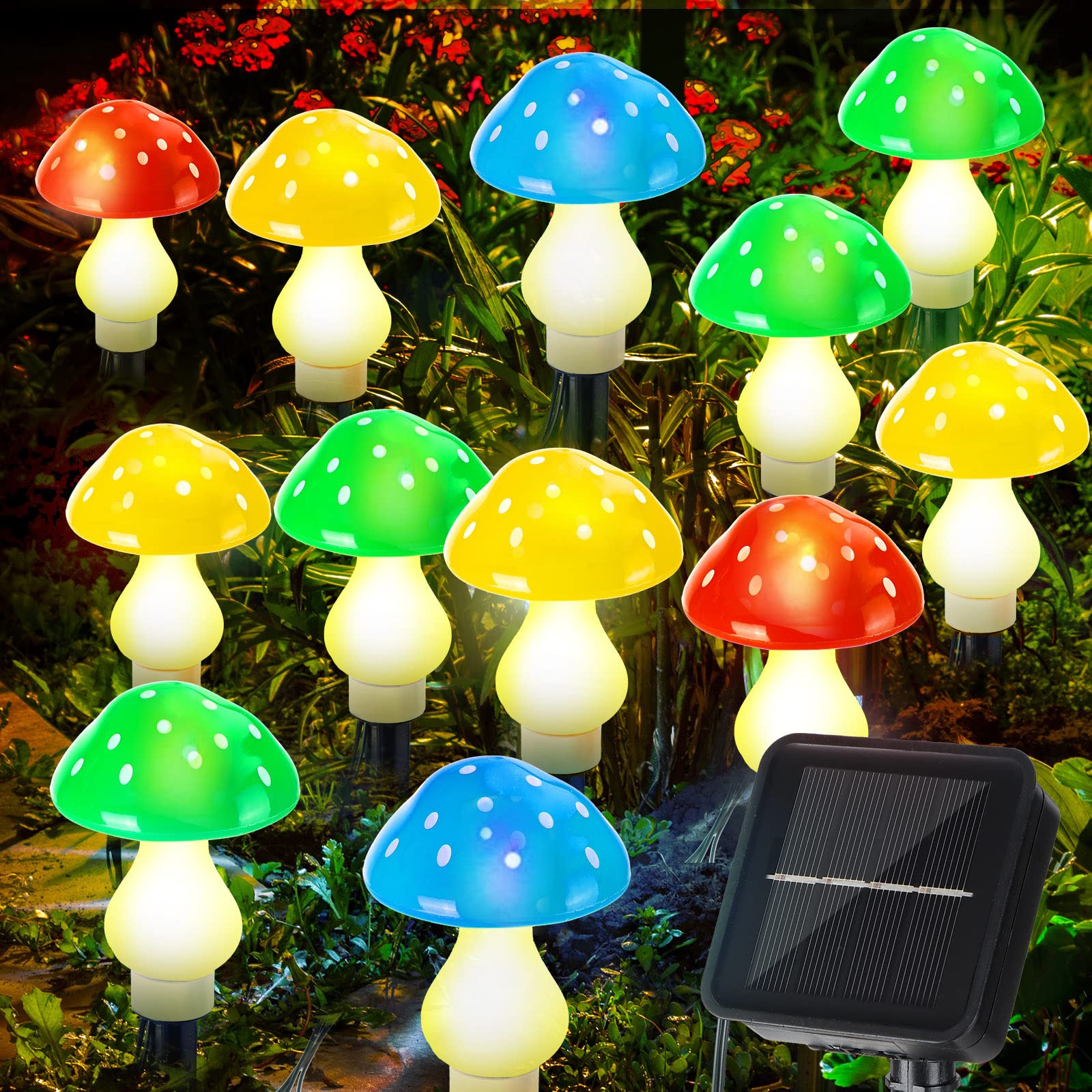 Reginary 12 Pcs Outdoor Lamp Solar Mushroom Light up Garden Mushroom Lights 8 Modes Waterproof Lamp Outside Decor for Holiday Ya