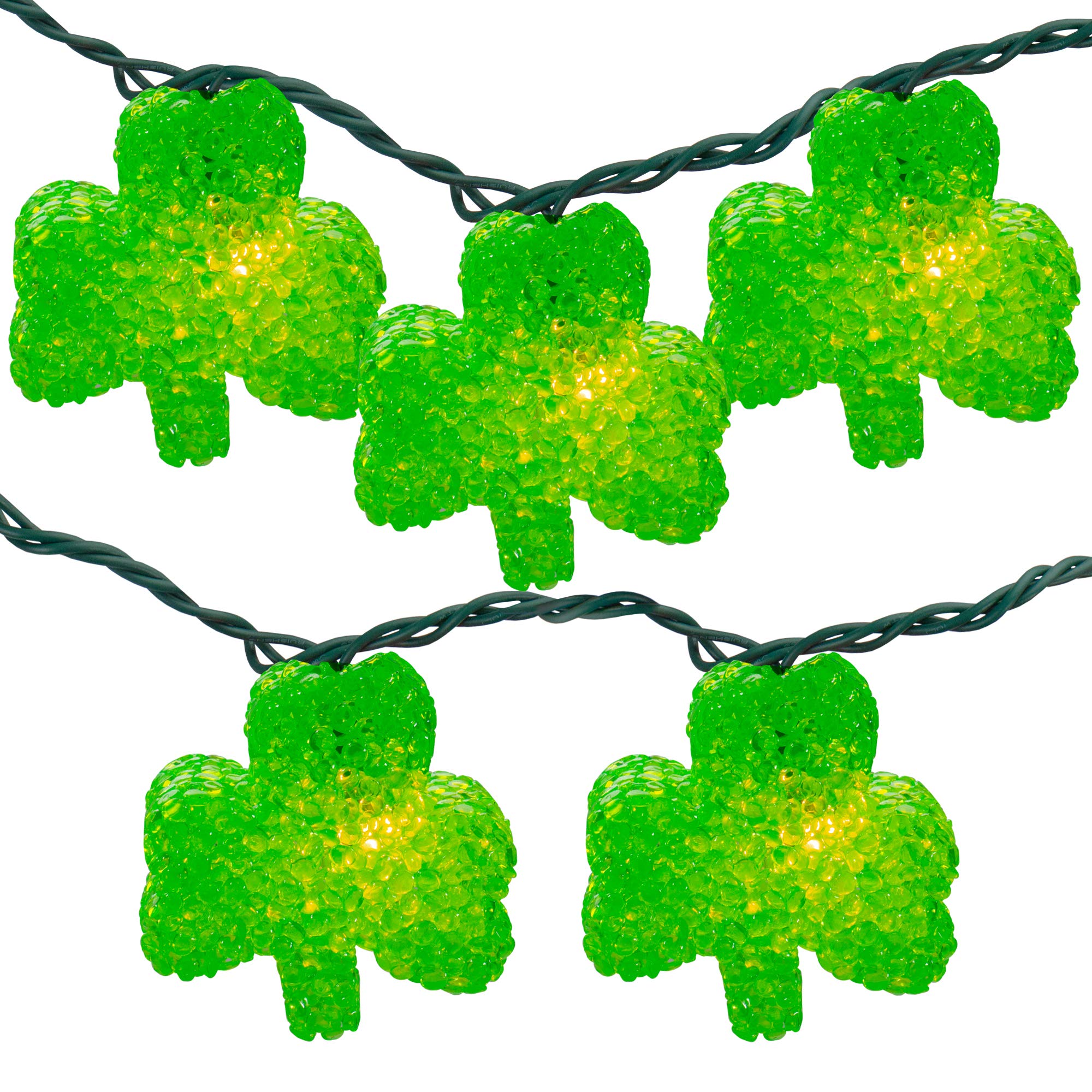 Northlight 10 Green Irish Shamrock String Lights - 7.25ft Green Wire, Plastic