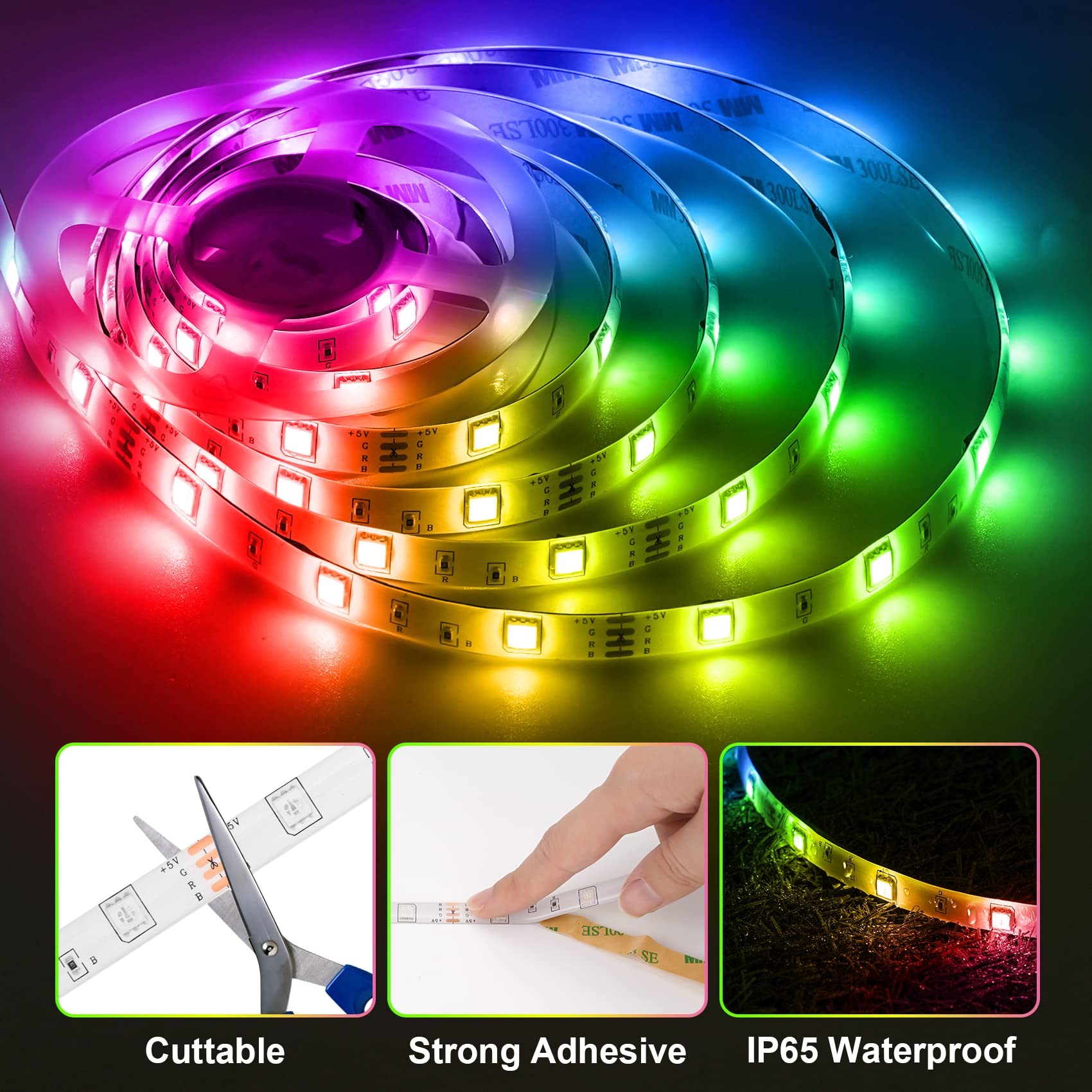 Houhui Led Strip Lights For Tv, 9.8Ft Rgb Led Lights For 32-50In Tv Behind, App Control Music Sync Strip Lights Ip65 Waterproof