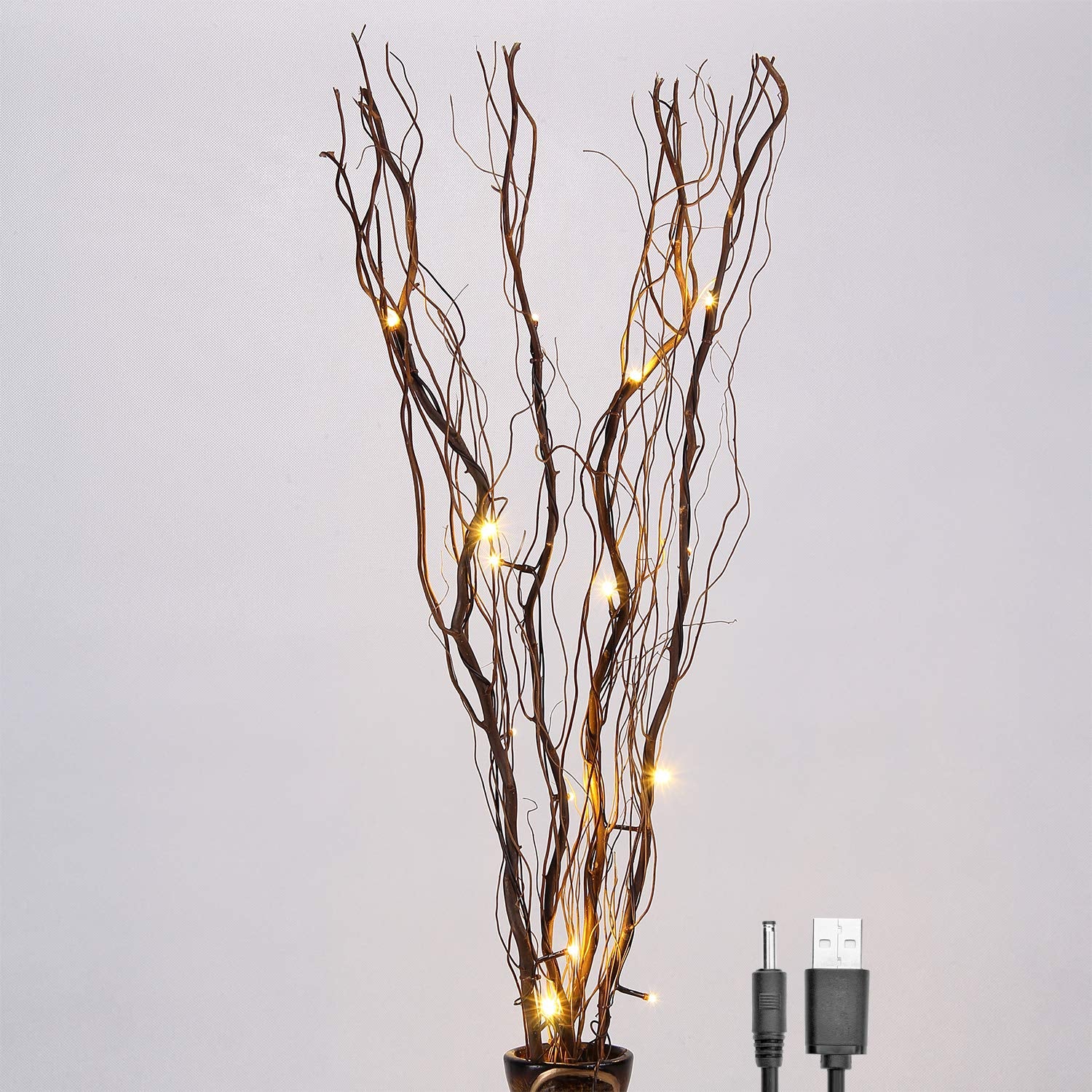 LIGHTSHARE 36Inch 16LED Natural Willow Twig Lighted Branch, USB Plug-in & Battery Powered, Brown Branch, Model YLT16