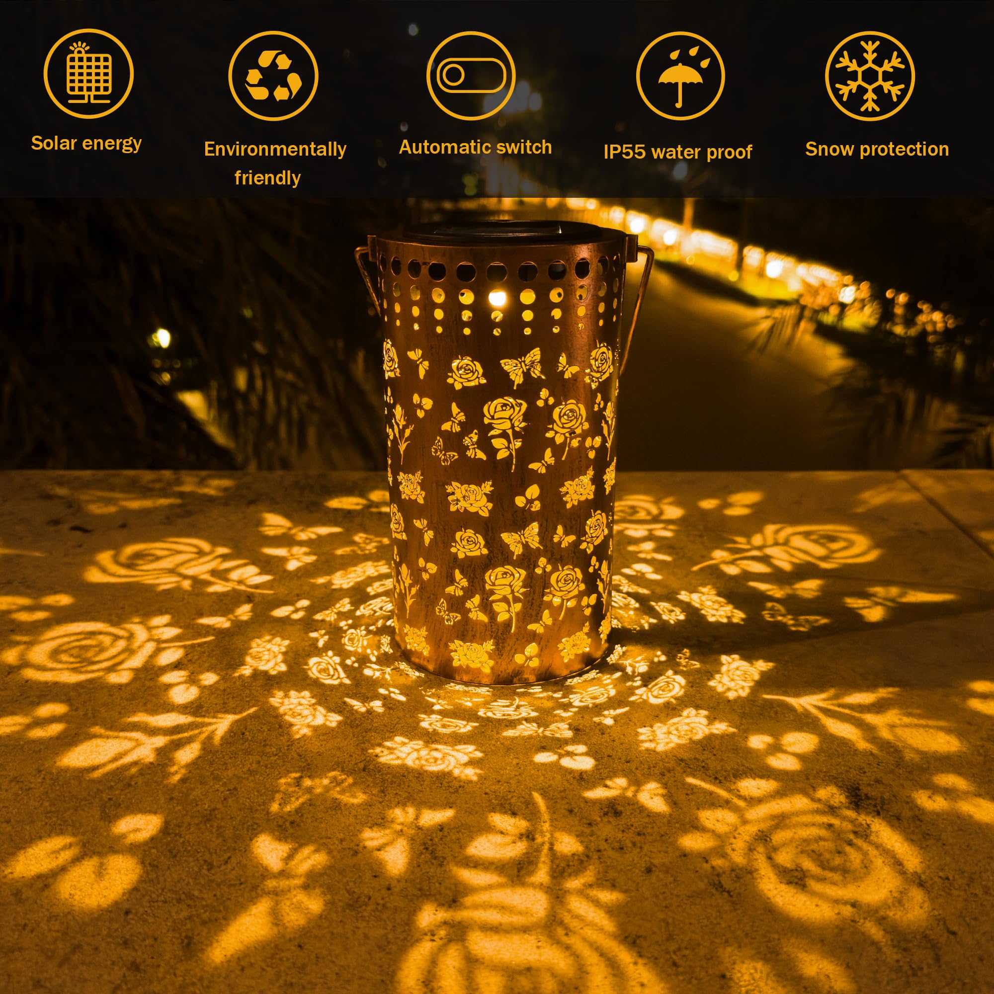 Anytalk Butterfly Rose Solar Lanterns Outdoor Waterproof, Birthday Gifts For Women Mom Grandma, Hanging Solar Lights For Yard, P