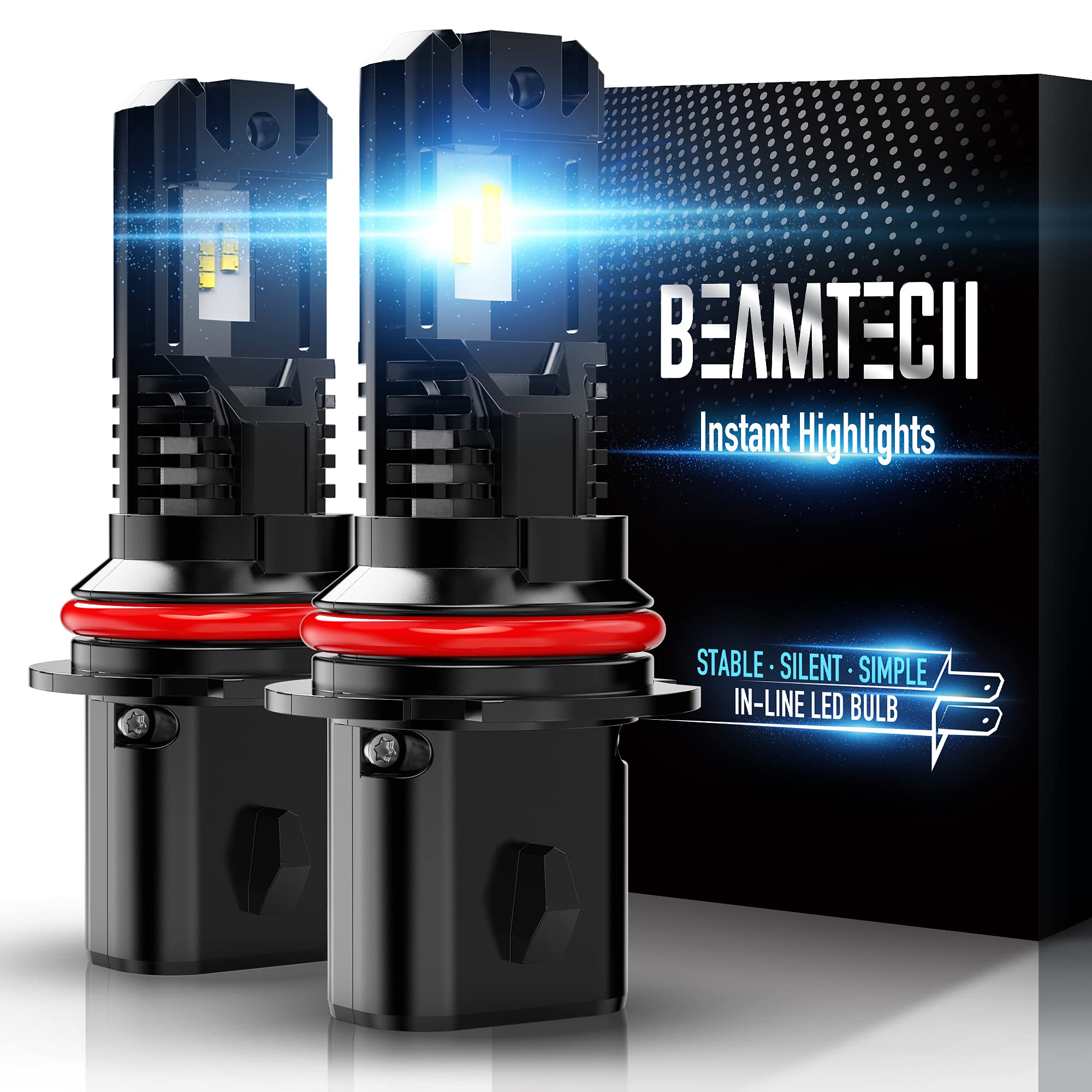 BEAMTECH 9007 LED Headlight Bulb, HB5 Halogen Replacement, 12000LM 60W Fanless, 6500K Xenon White