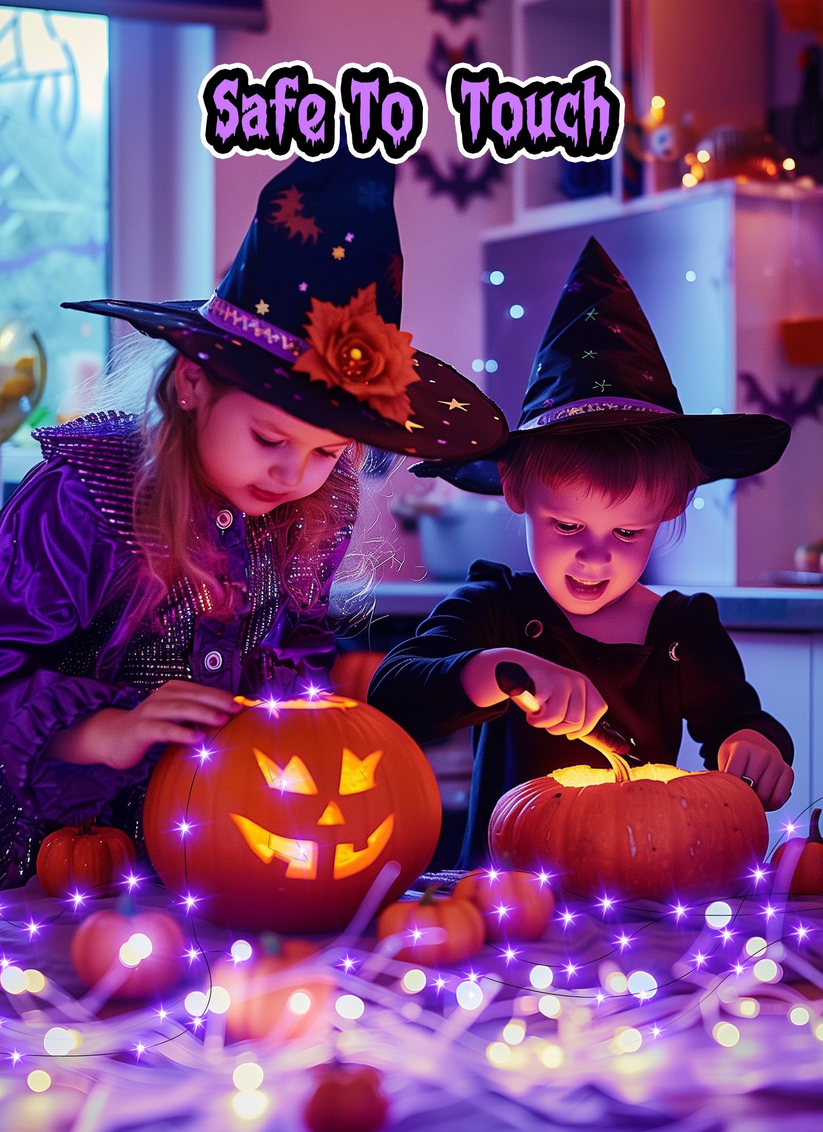 Minetom 33Ft 100 Led Purple Fairy Lights, Battery Operated, Waterproof Copper Wire For Halloween Decorations